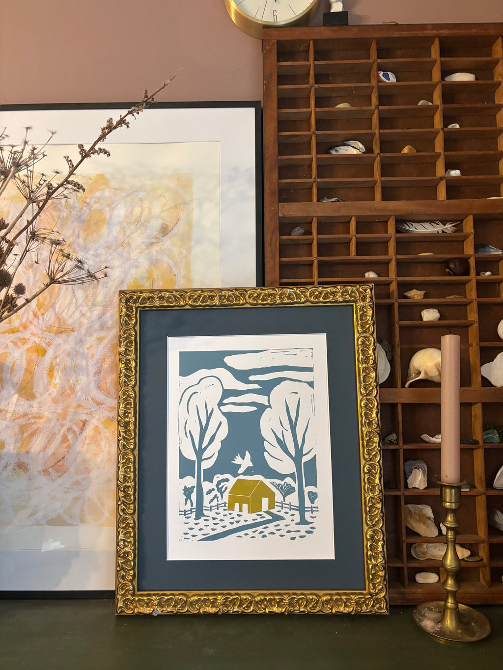 Under The Oaks Linocut Print