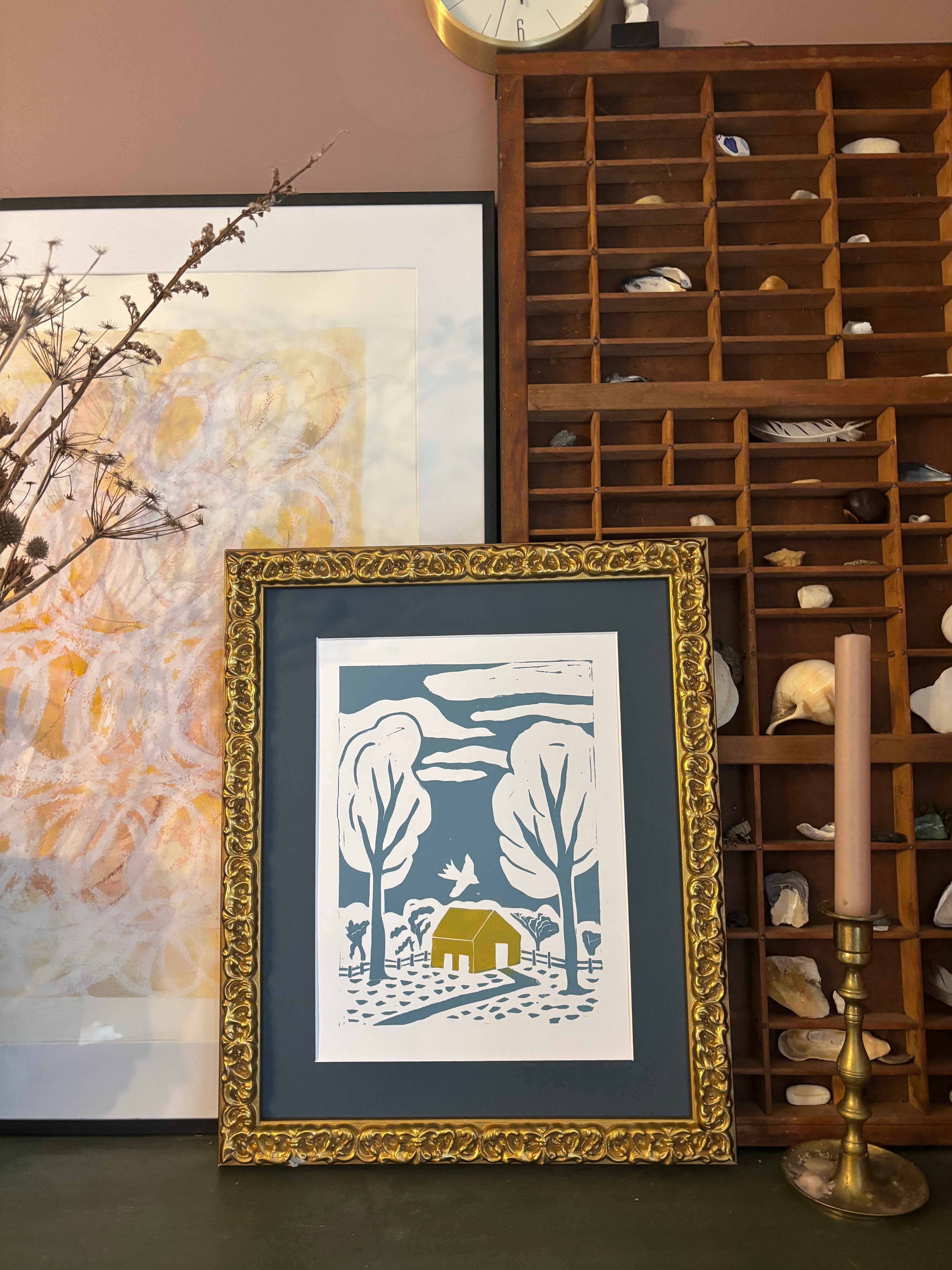 Under The Oaks Linocut Print