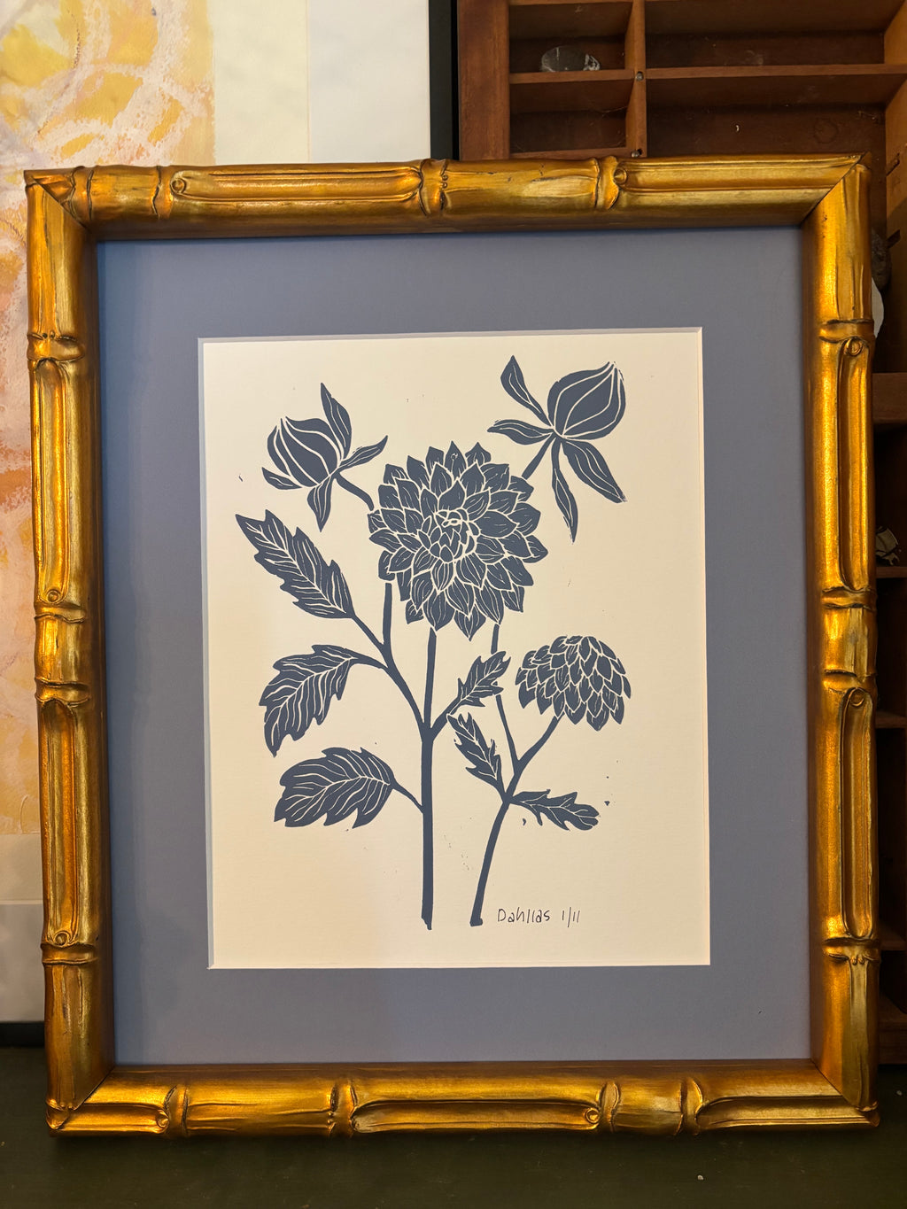 Dahlia Linocut Print