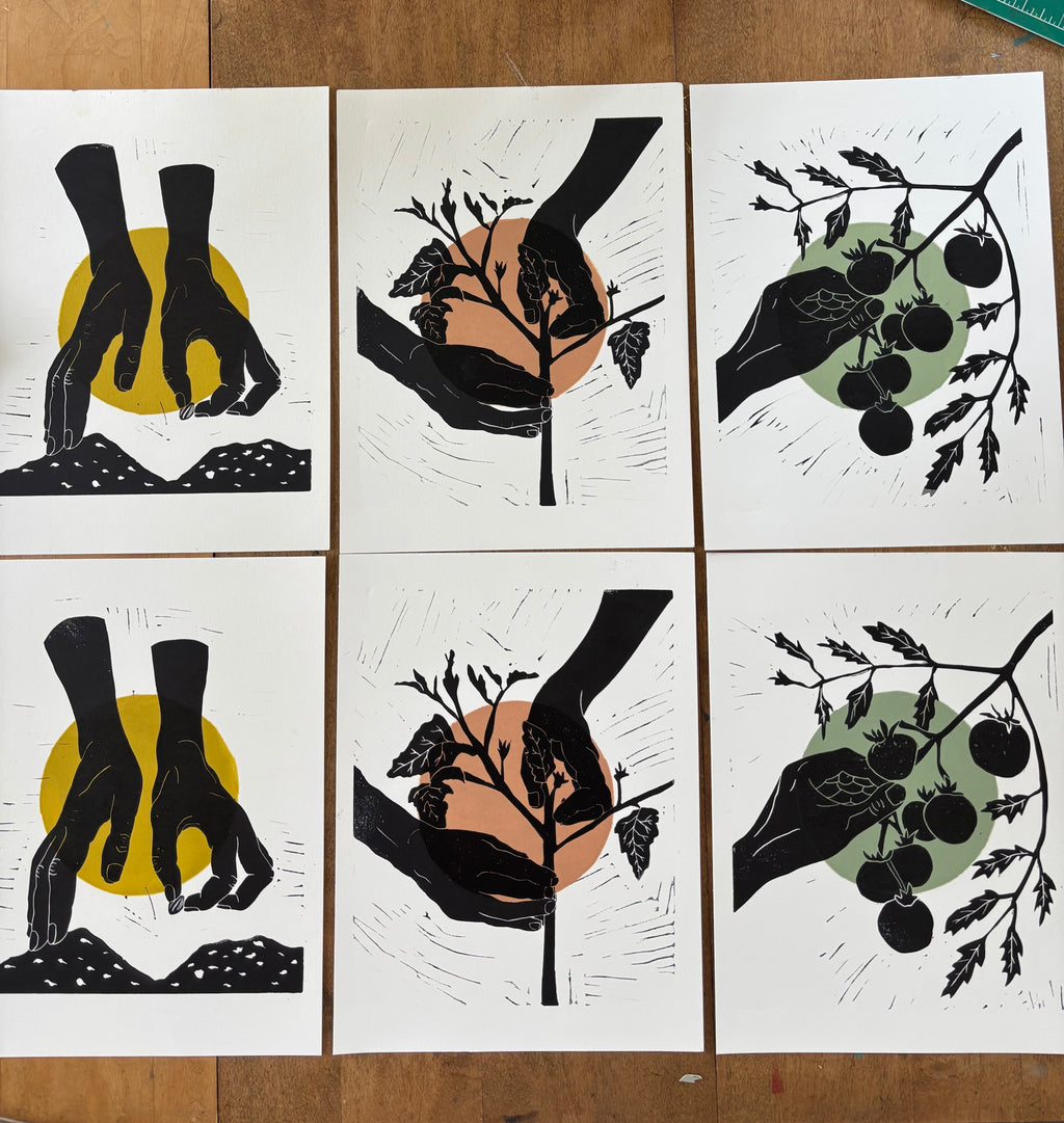 The Gardener: Harvesting Linocut Print