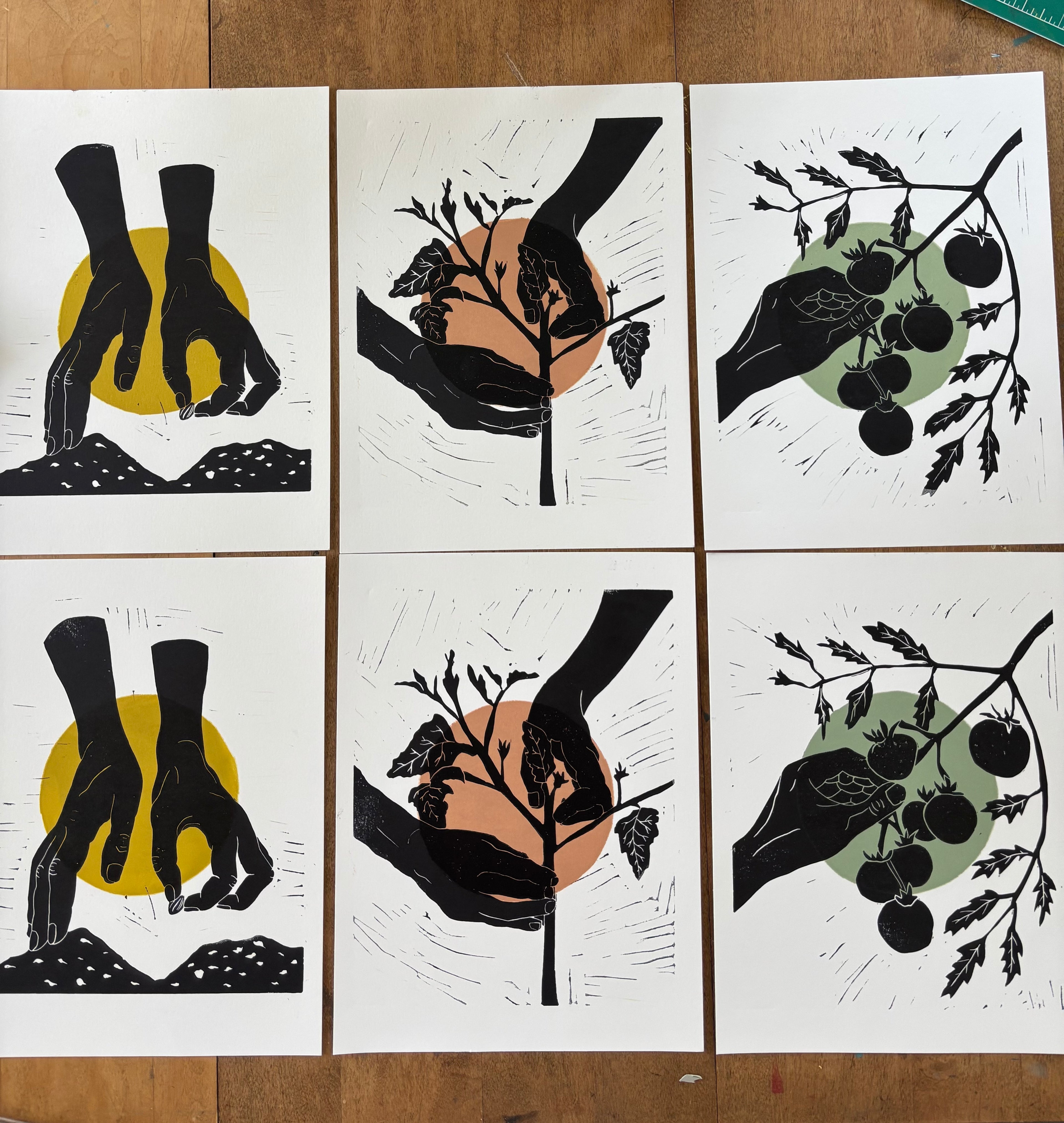 The Gardener: Harvesting Linocut Print