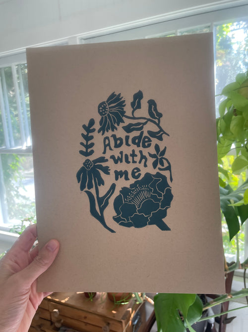 Abide With Me Linocut Block Print