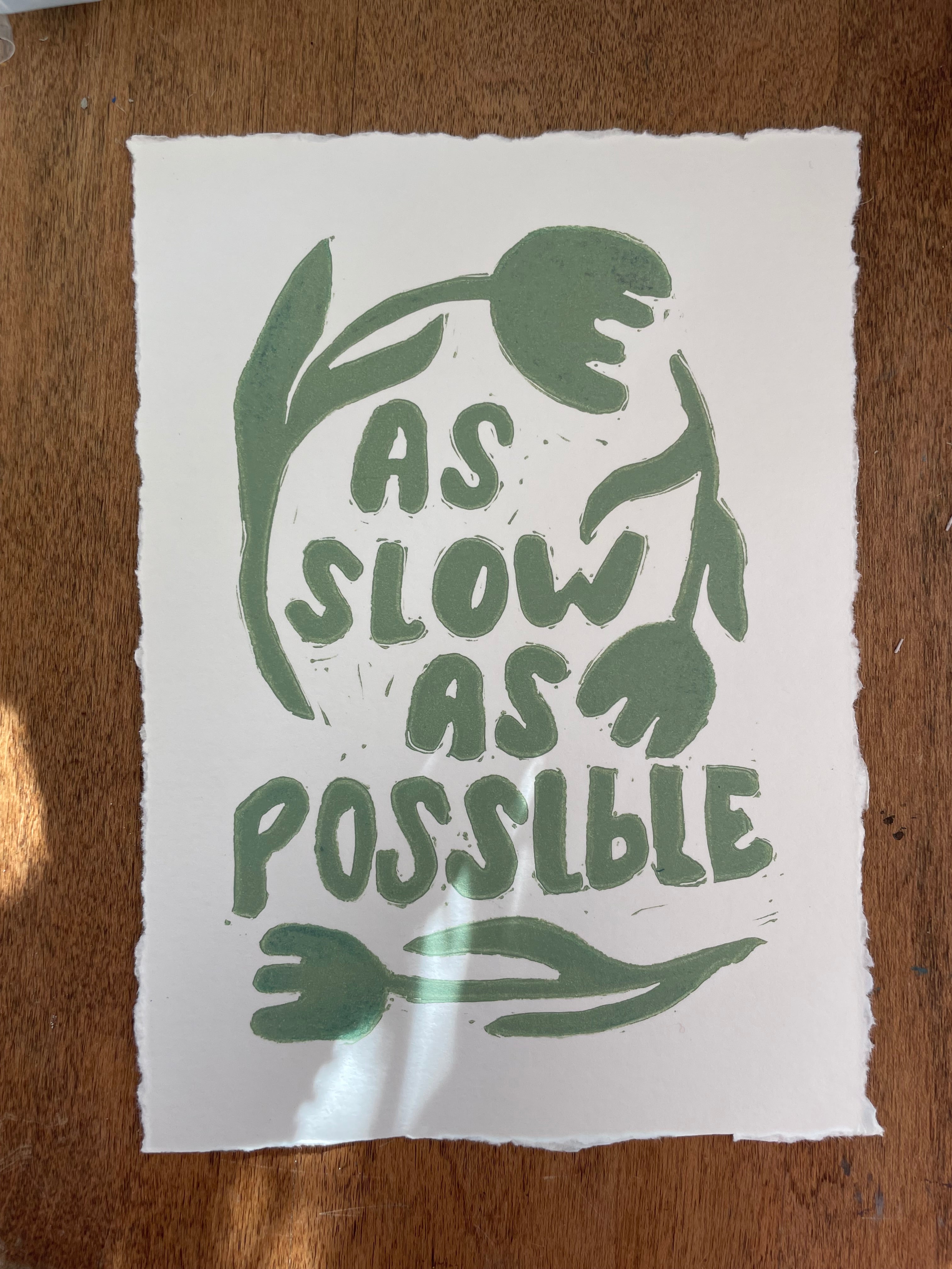 As Slow As Possible Linocut Print