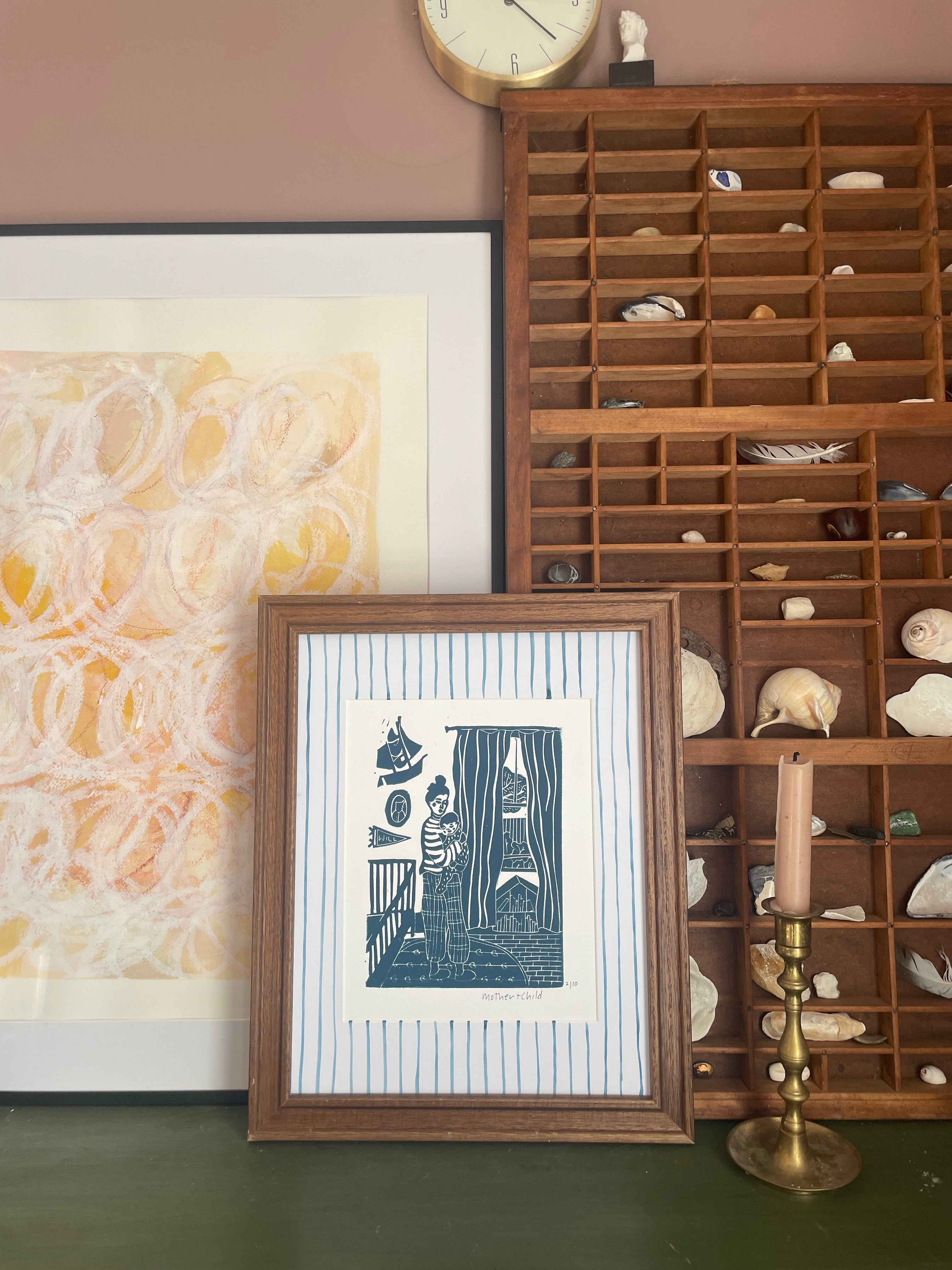 Mother and Child Linocut Print