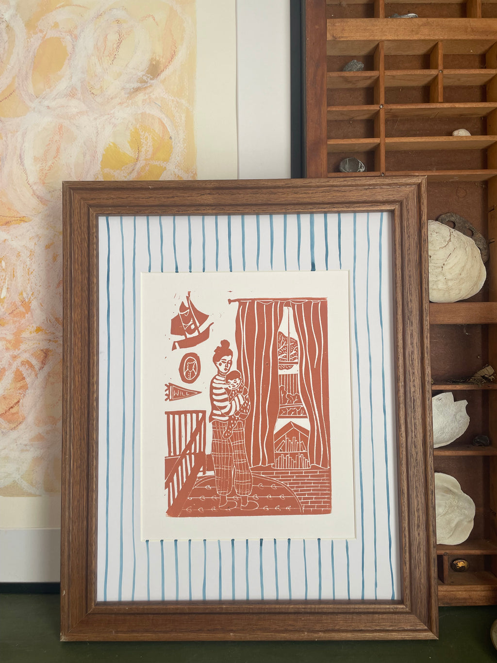 Mother and Child Linocut Print