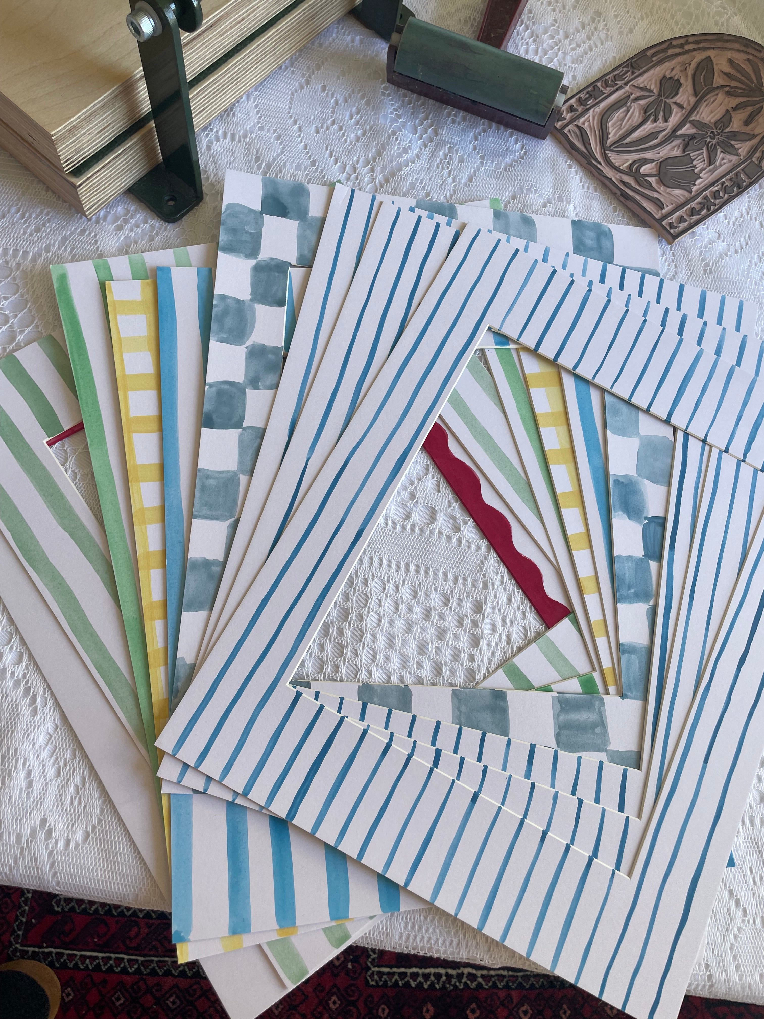 Hand-Painted Mat for Linocut Prints