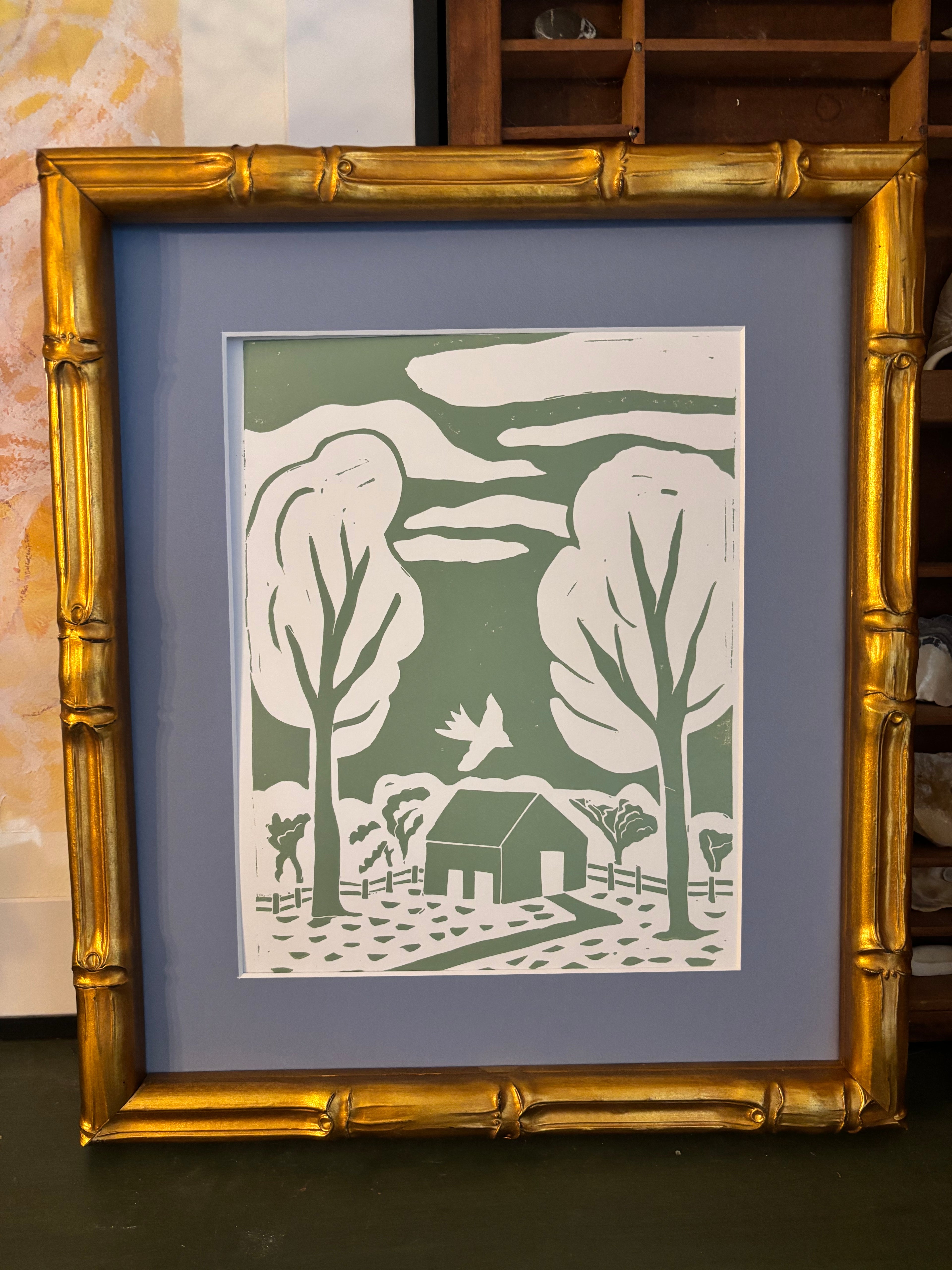 Under The Oaks Linocut Print