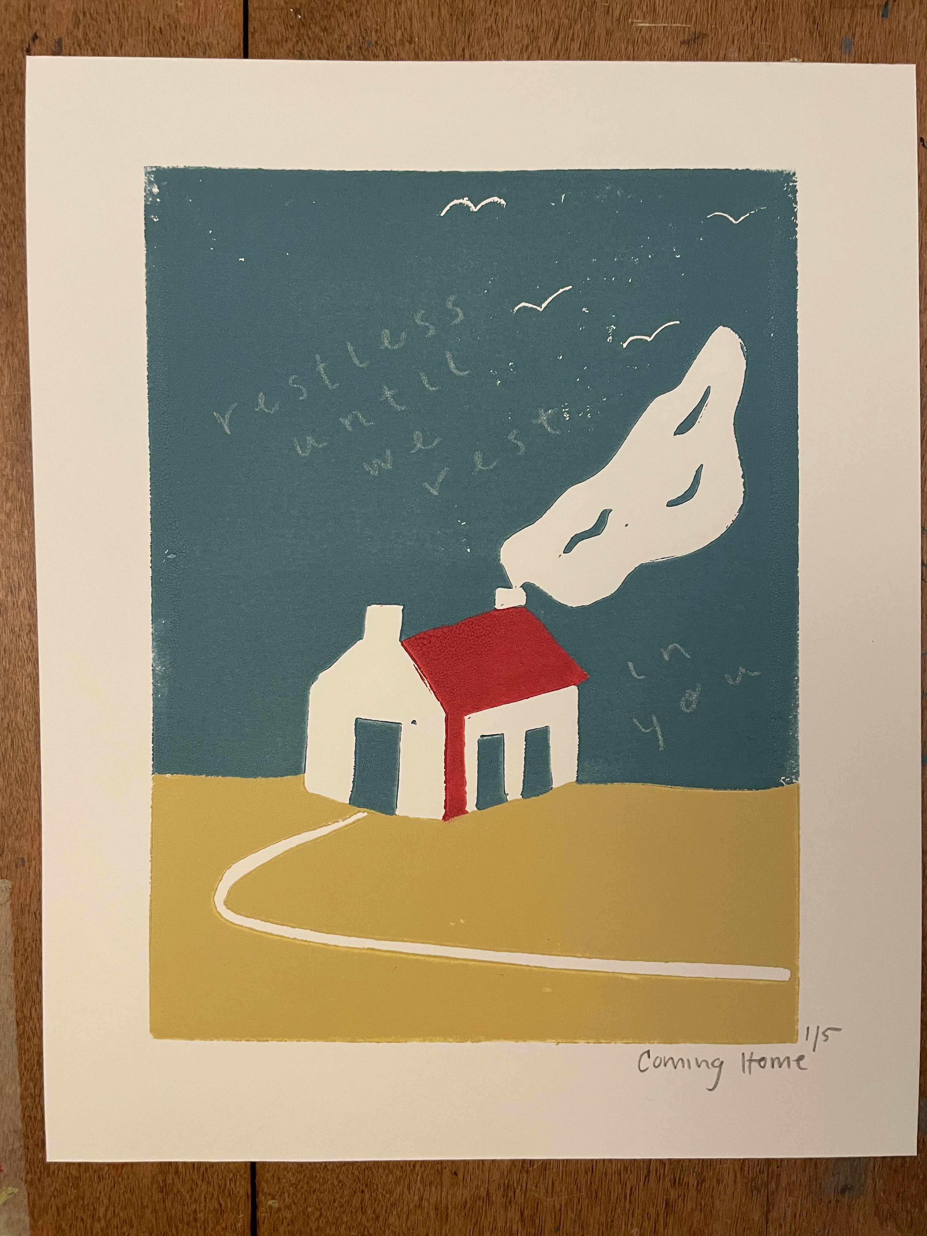 Coming Home Linocut House Print