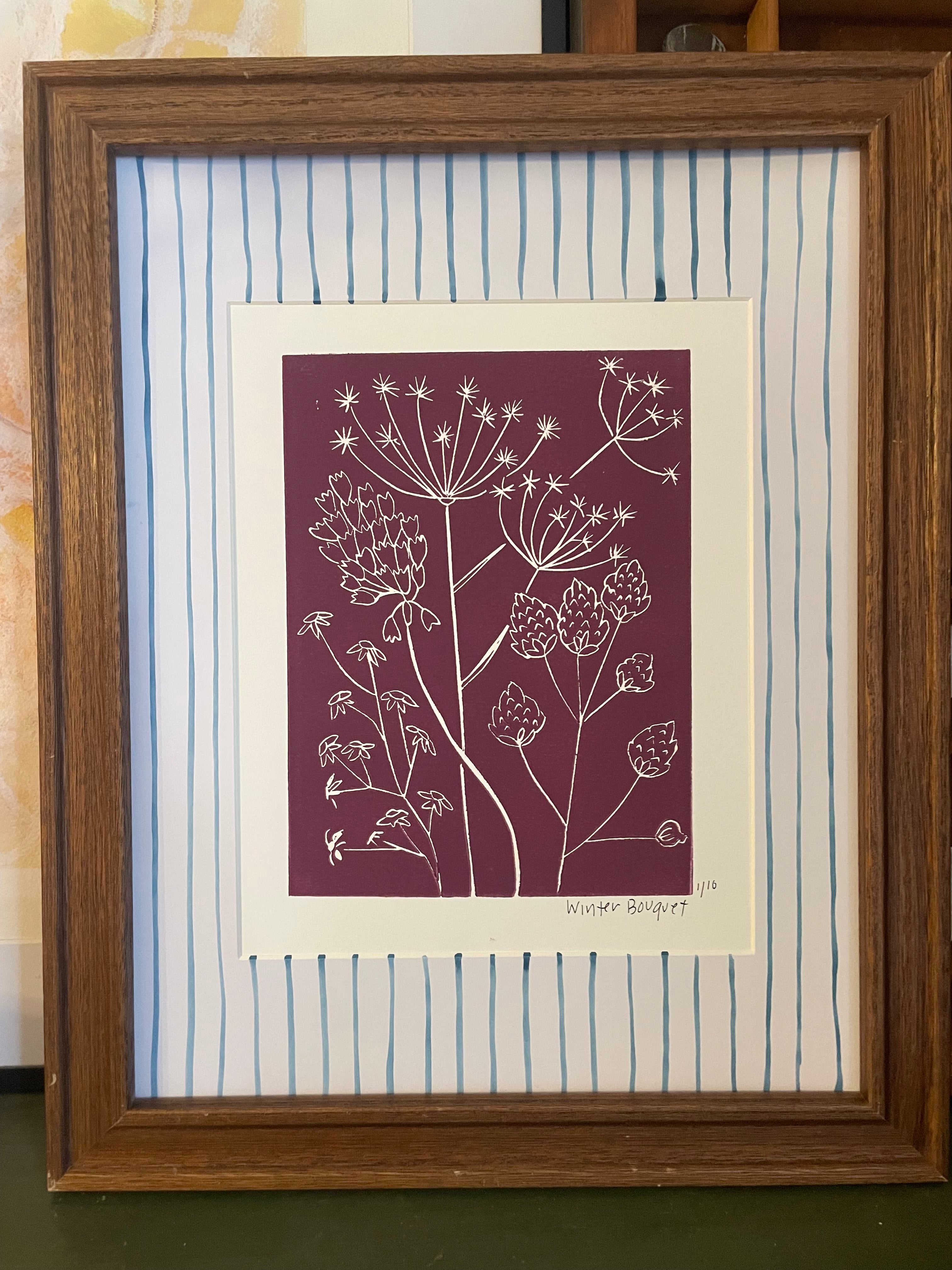 Winter Bouquet Linocut Print