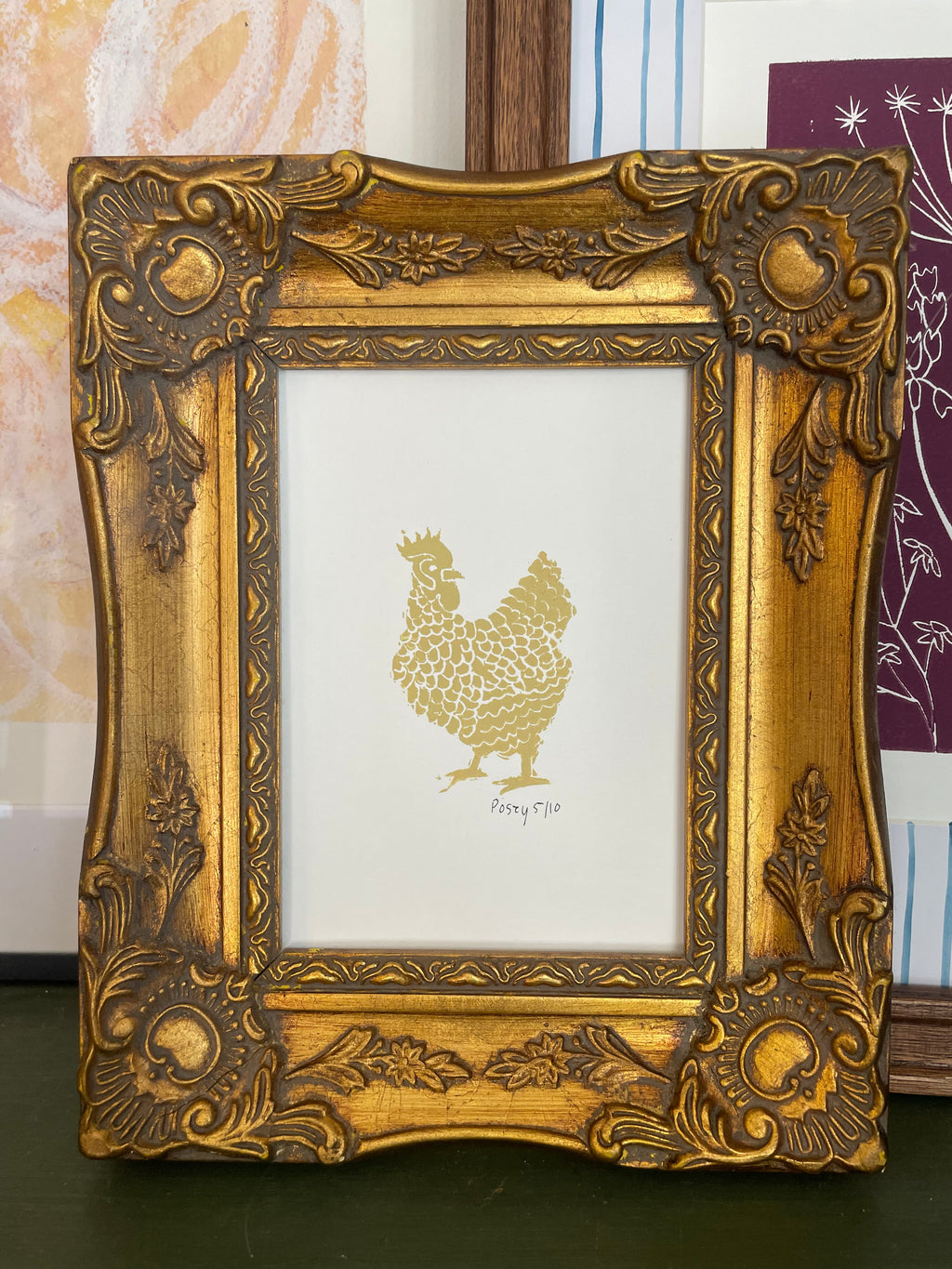 Yellow Silkie Chicken Linocut Print