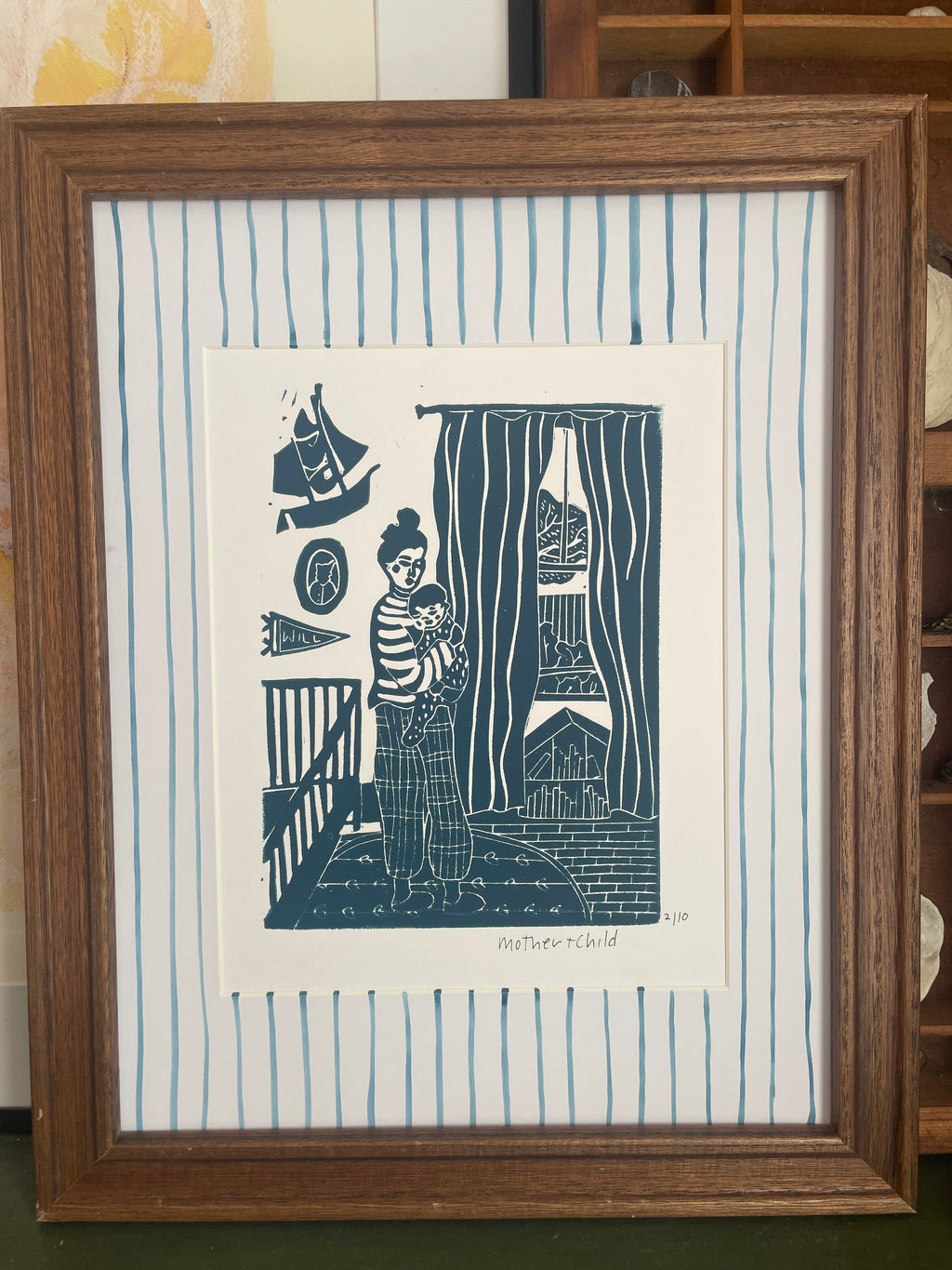 Mother and Child Linocut Print