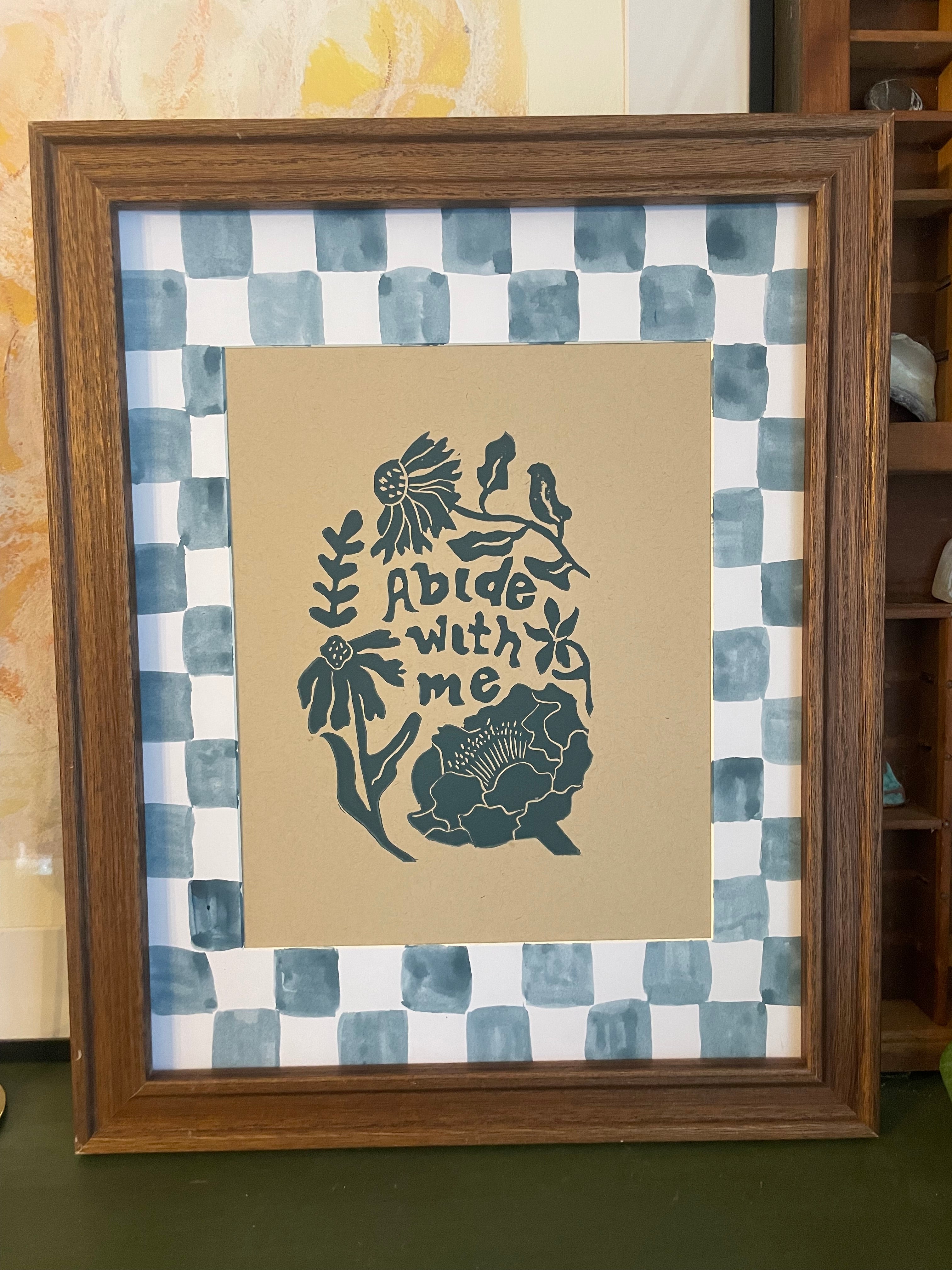 print with flowers and words Abide With Me