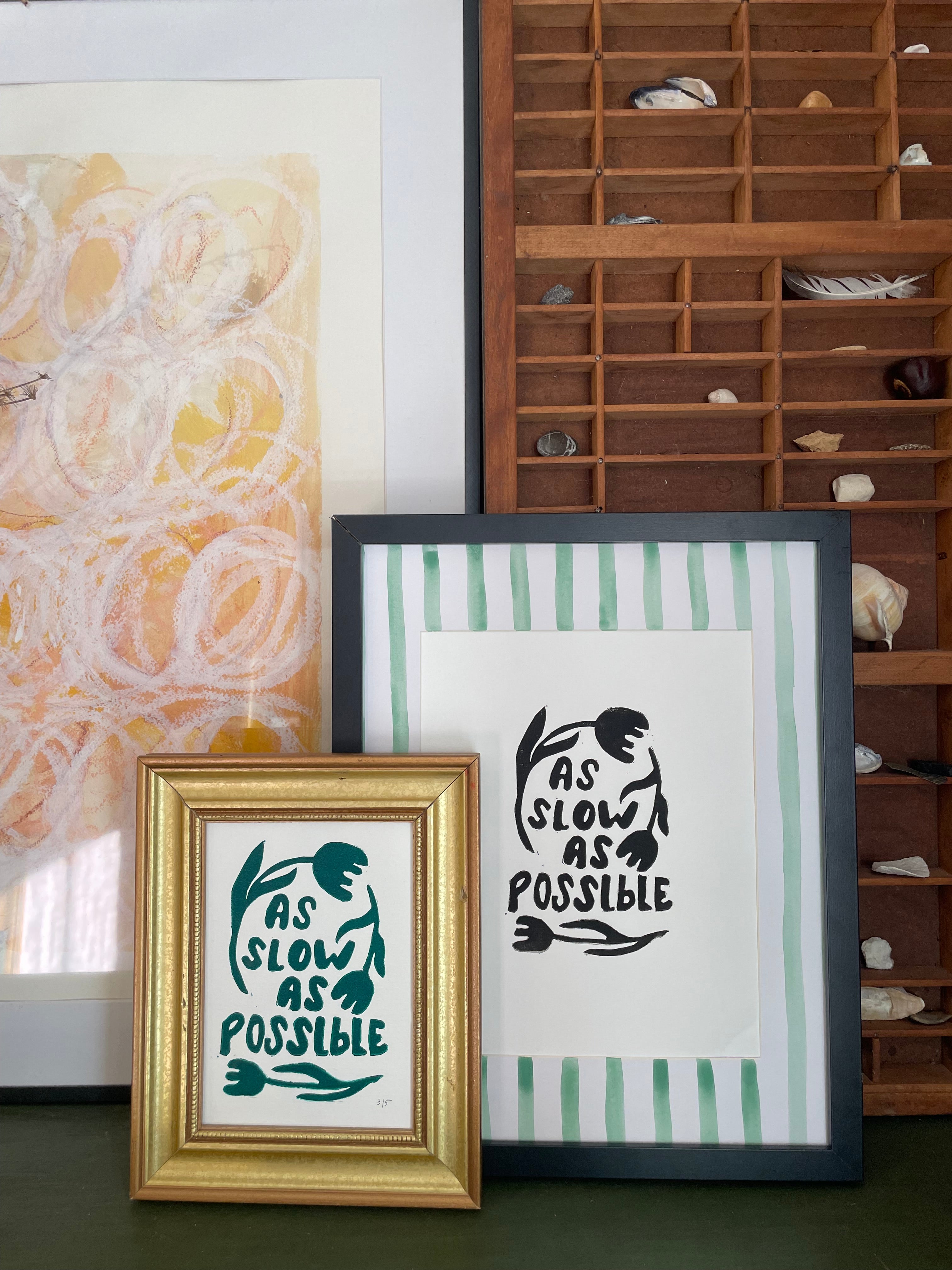 prints with flowers and words as slow as possible