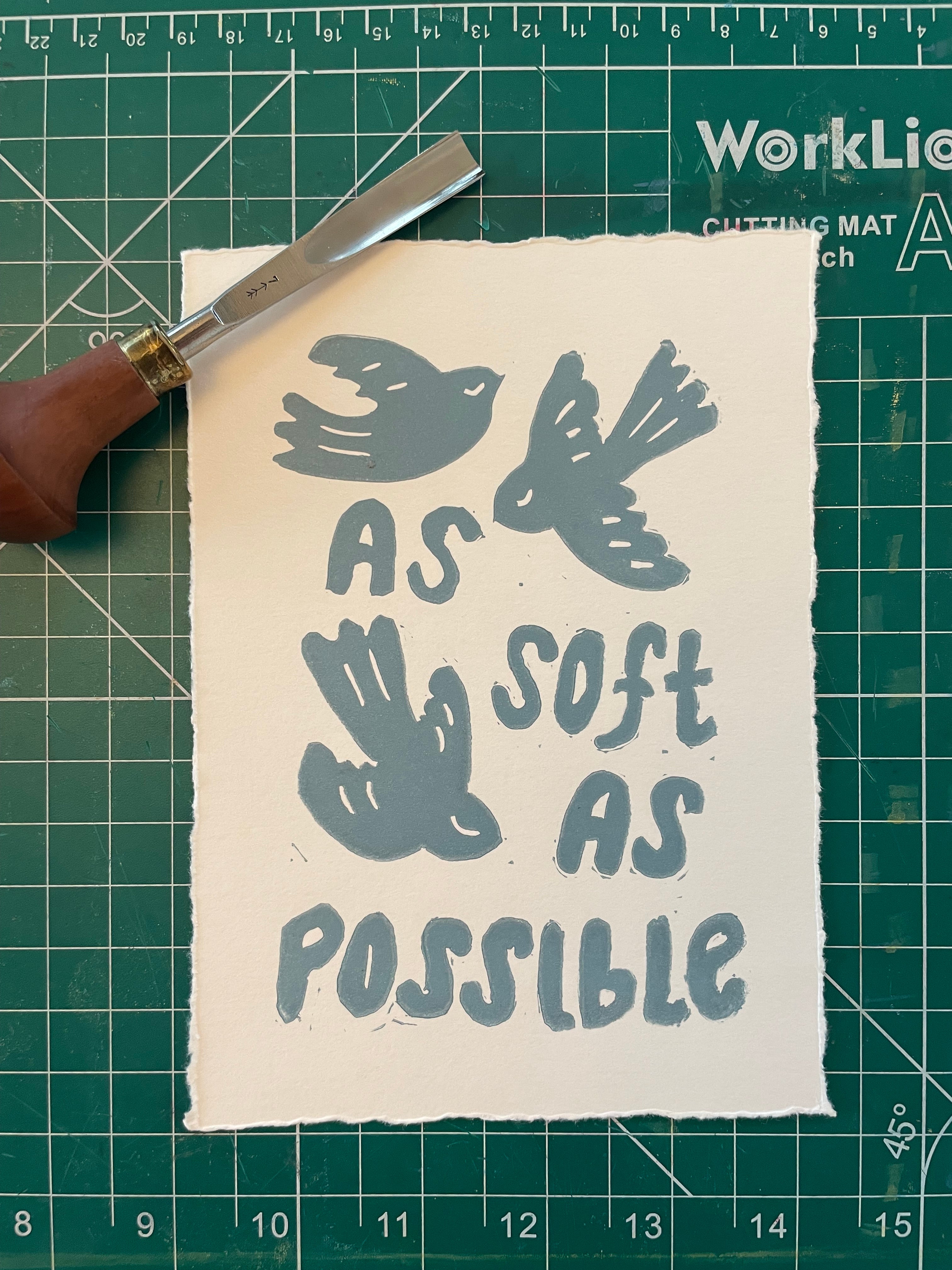 Print of birds and words as soft as possible