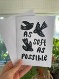birds and words as soft as possible greeting card