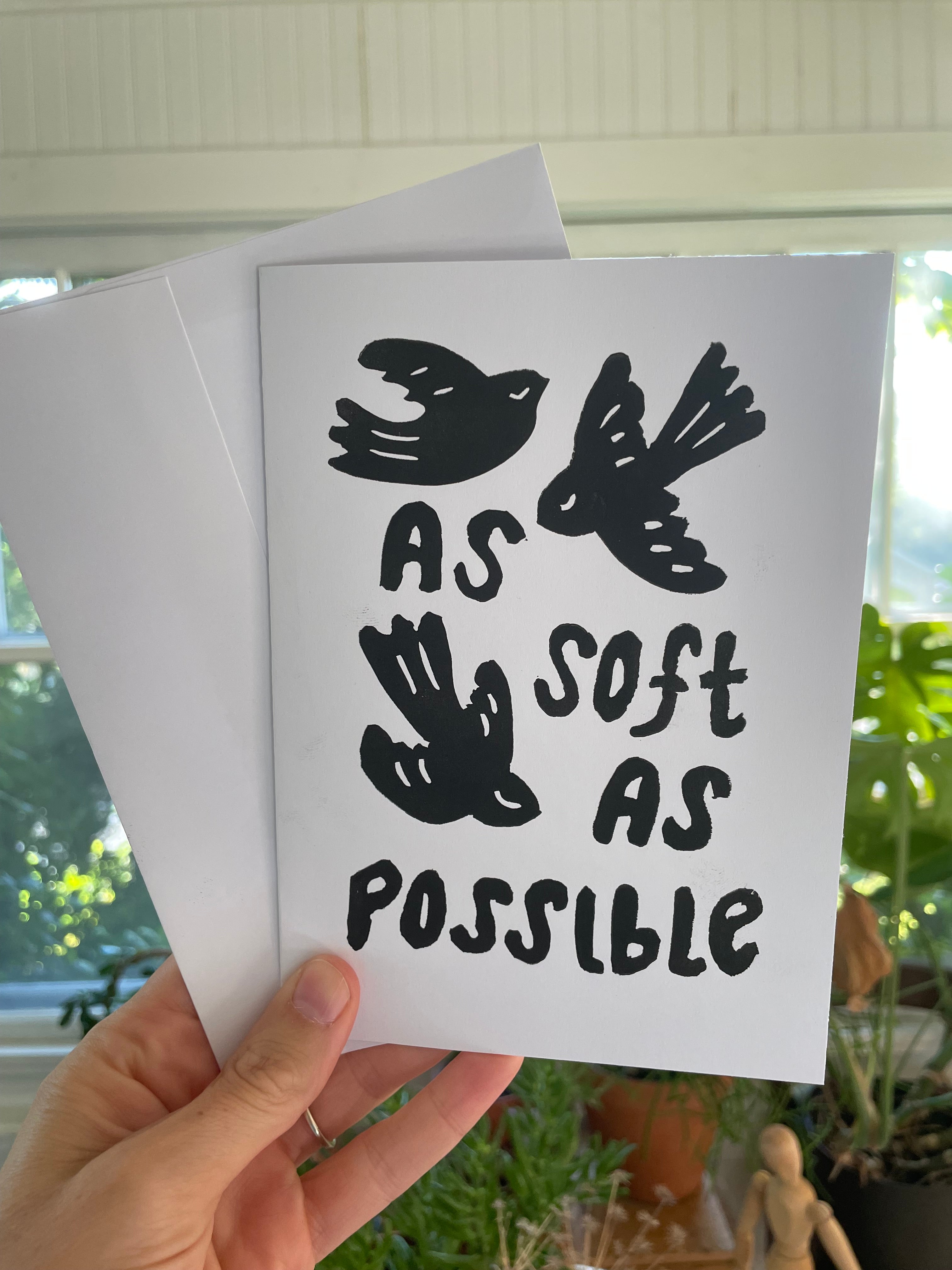 birds and words as soft as possible greeting card