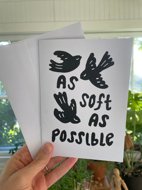 birds and words as soft as possible greeting card