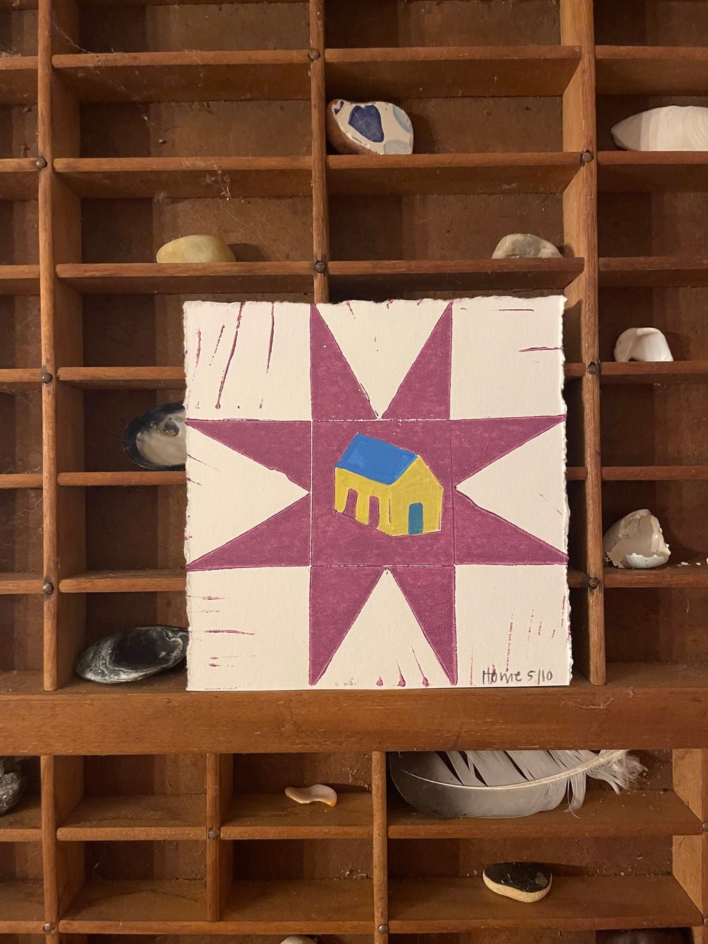 Warm Little House Linocut Print