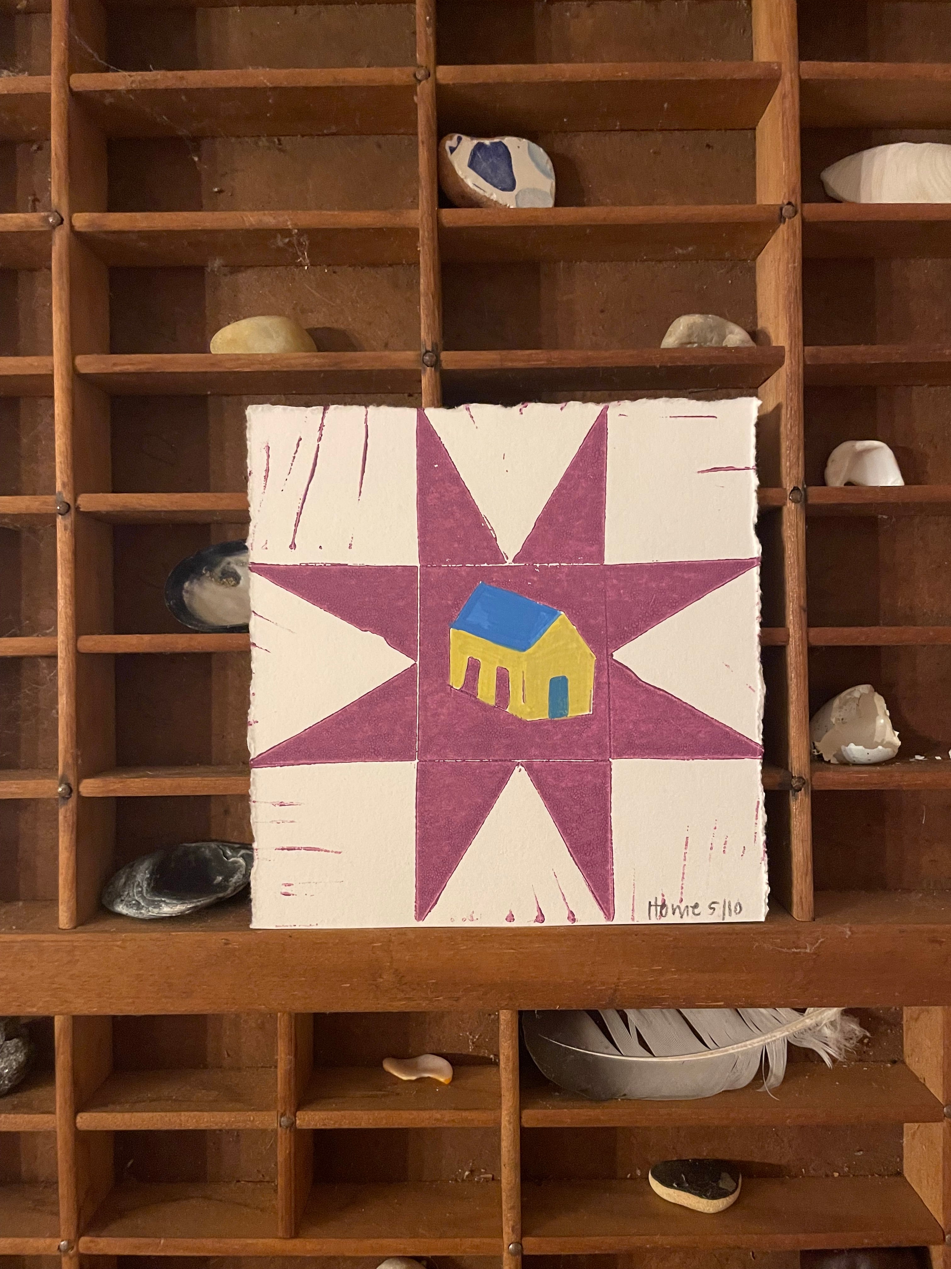 Warm Little House Linocut Print