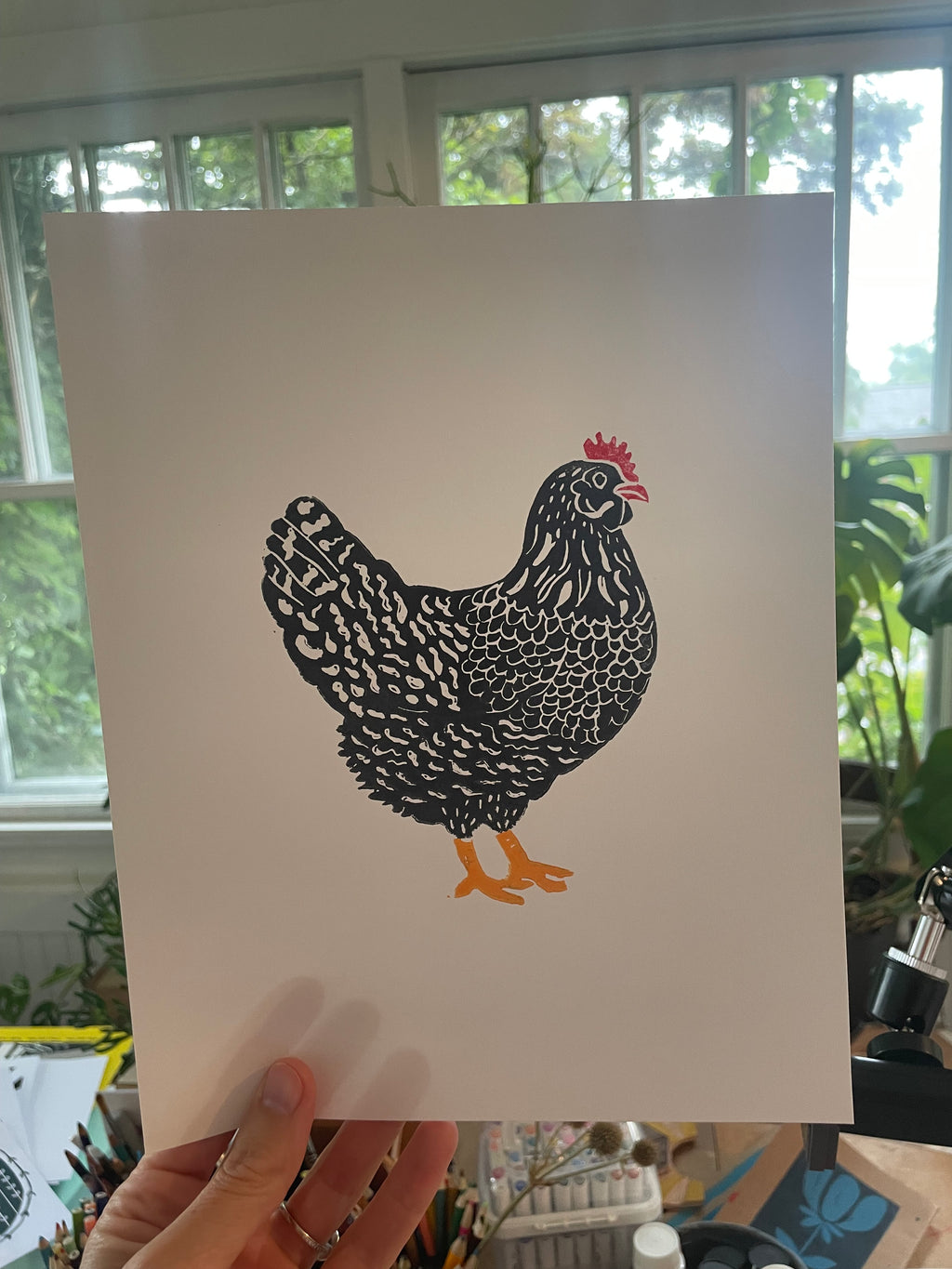 Ms Renee Linocut Chicken Print