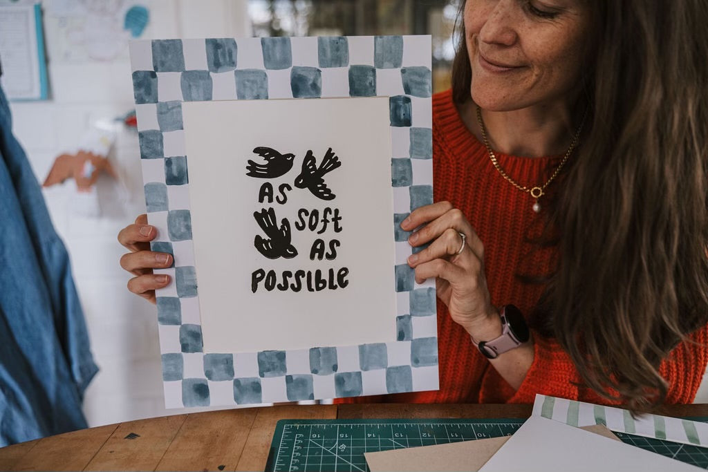 Hand-Painted Mat for Linocut Prints