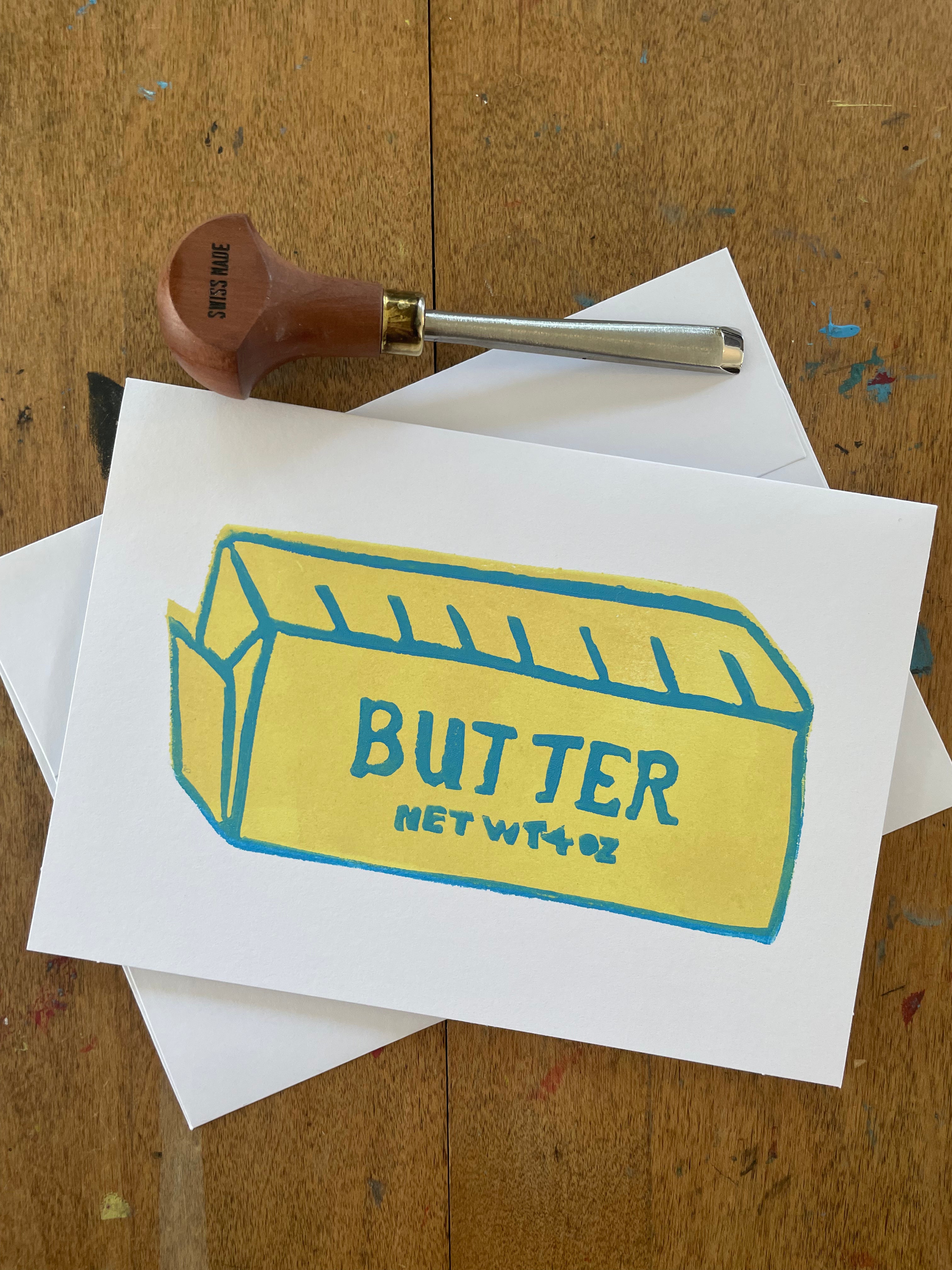 Butter linocut print greeting card