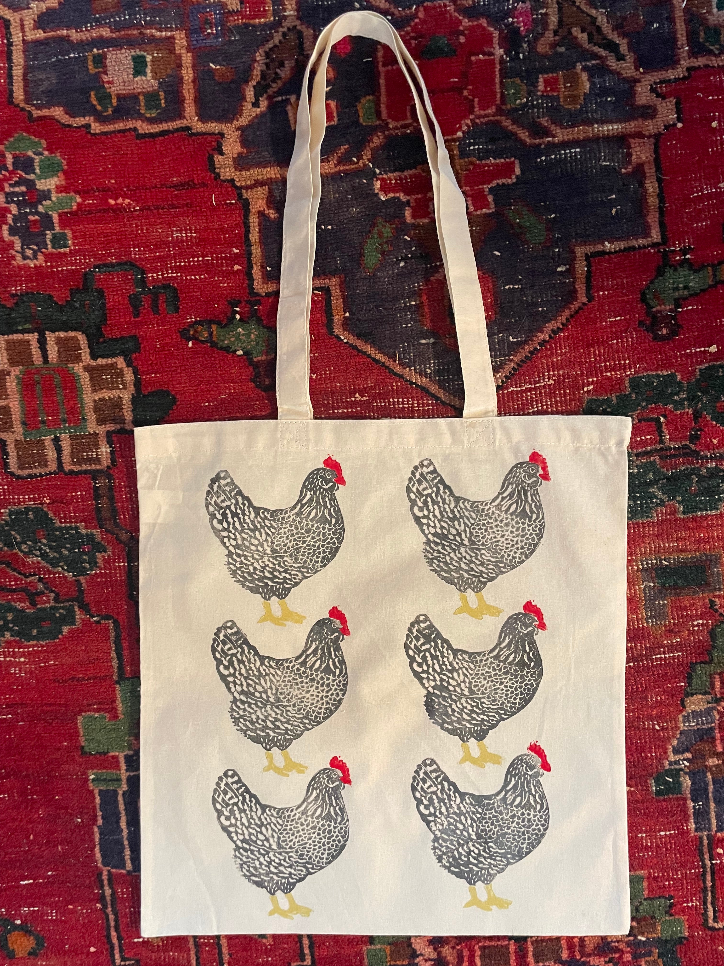 tote bag with chickens