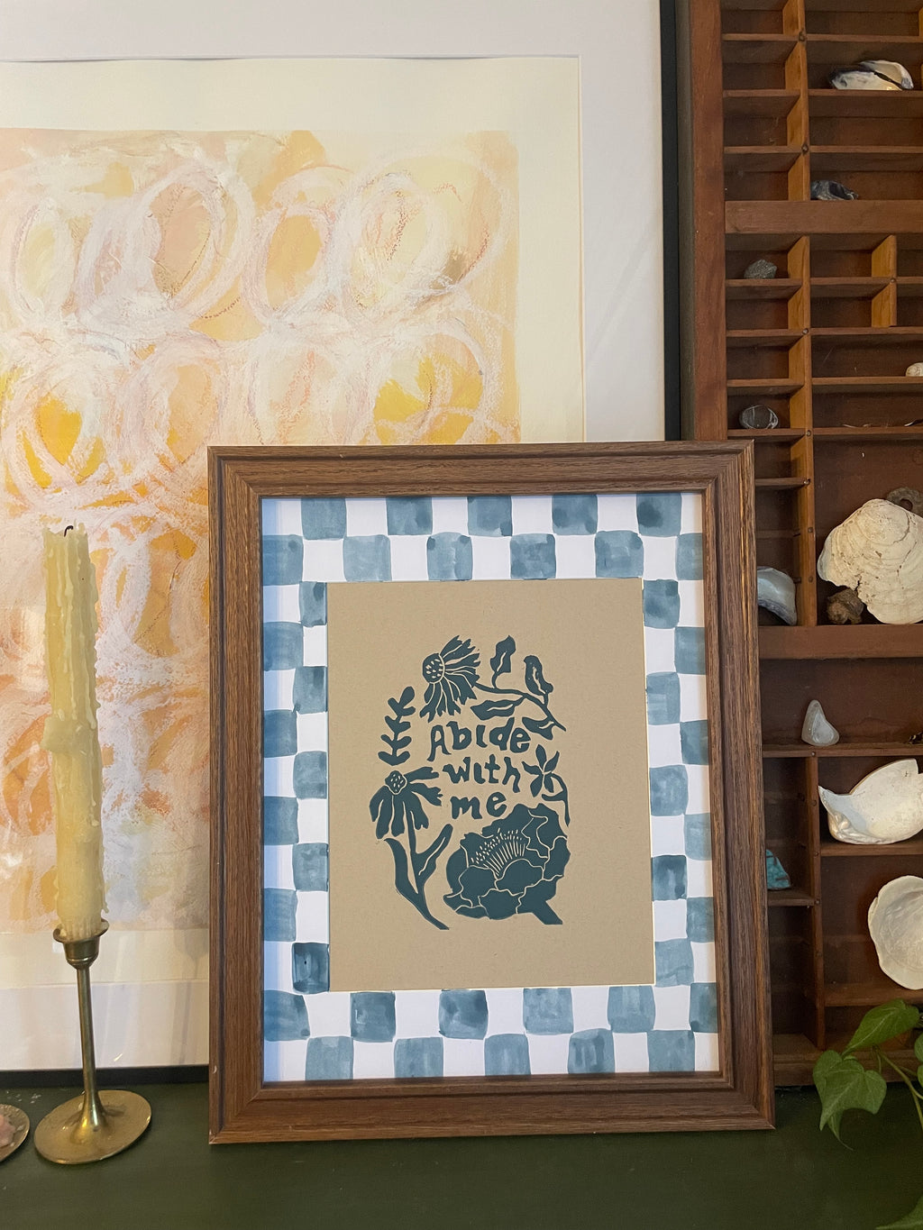 Abide With Me Linocut Block Print