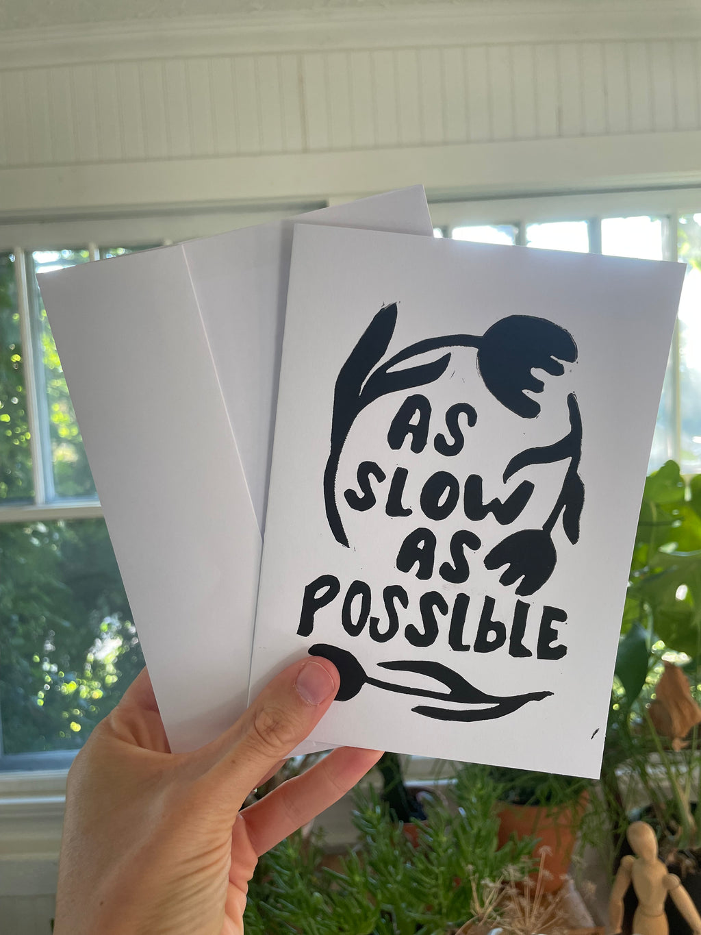 As Slow As Possible Linocut Print Card