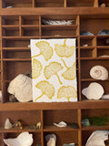 Linocut print of ginkgo leaves