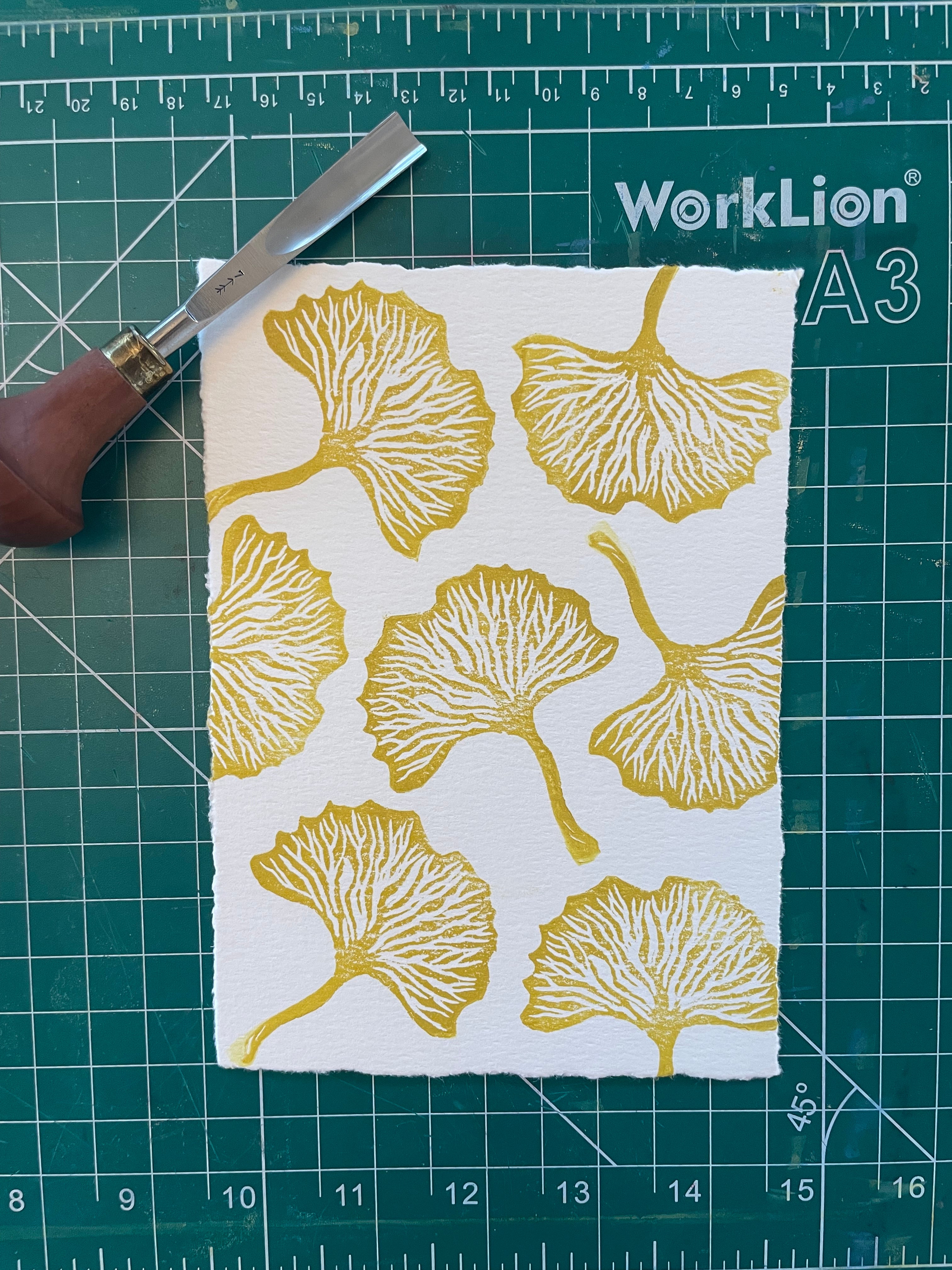 handmade print of ginkgo leaves