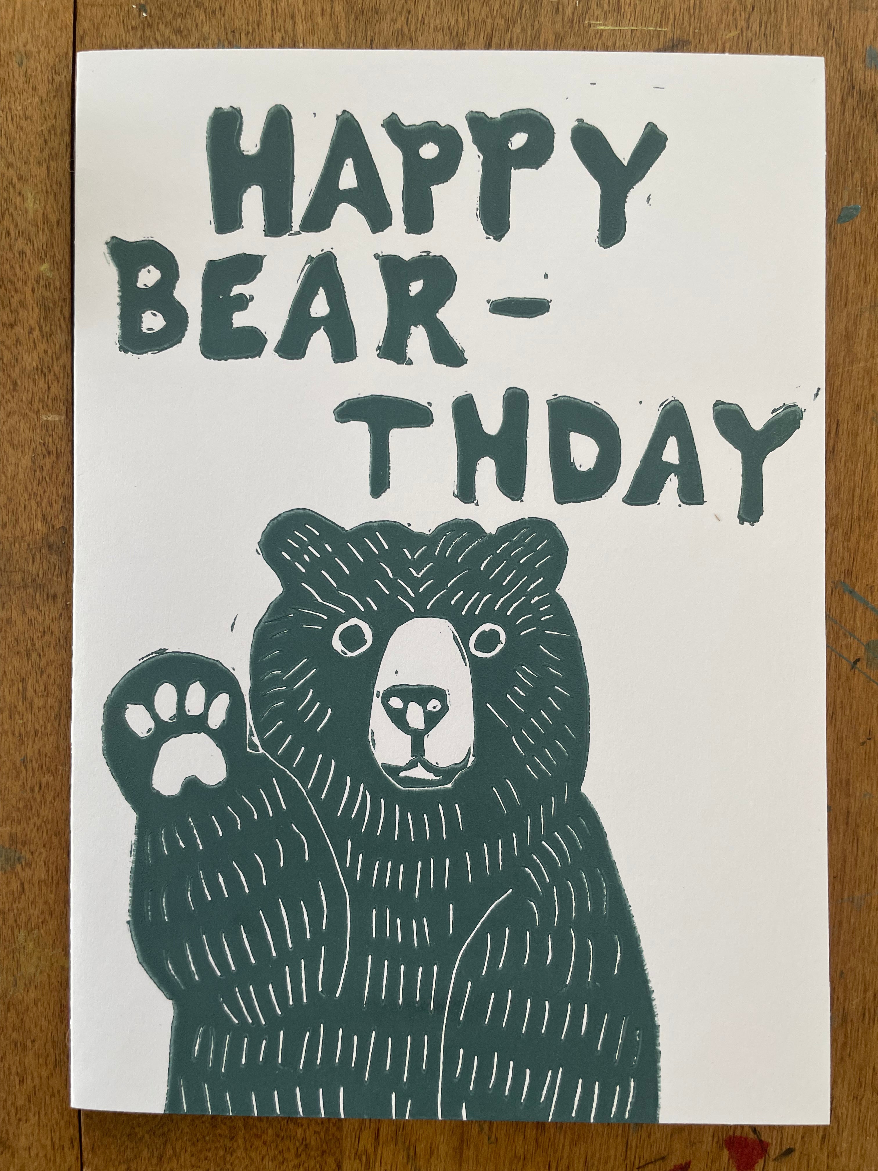 Bear waving with words Happy Bearthday
