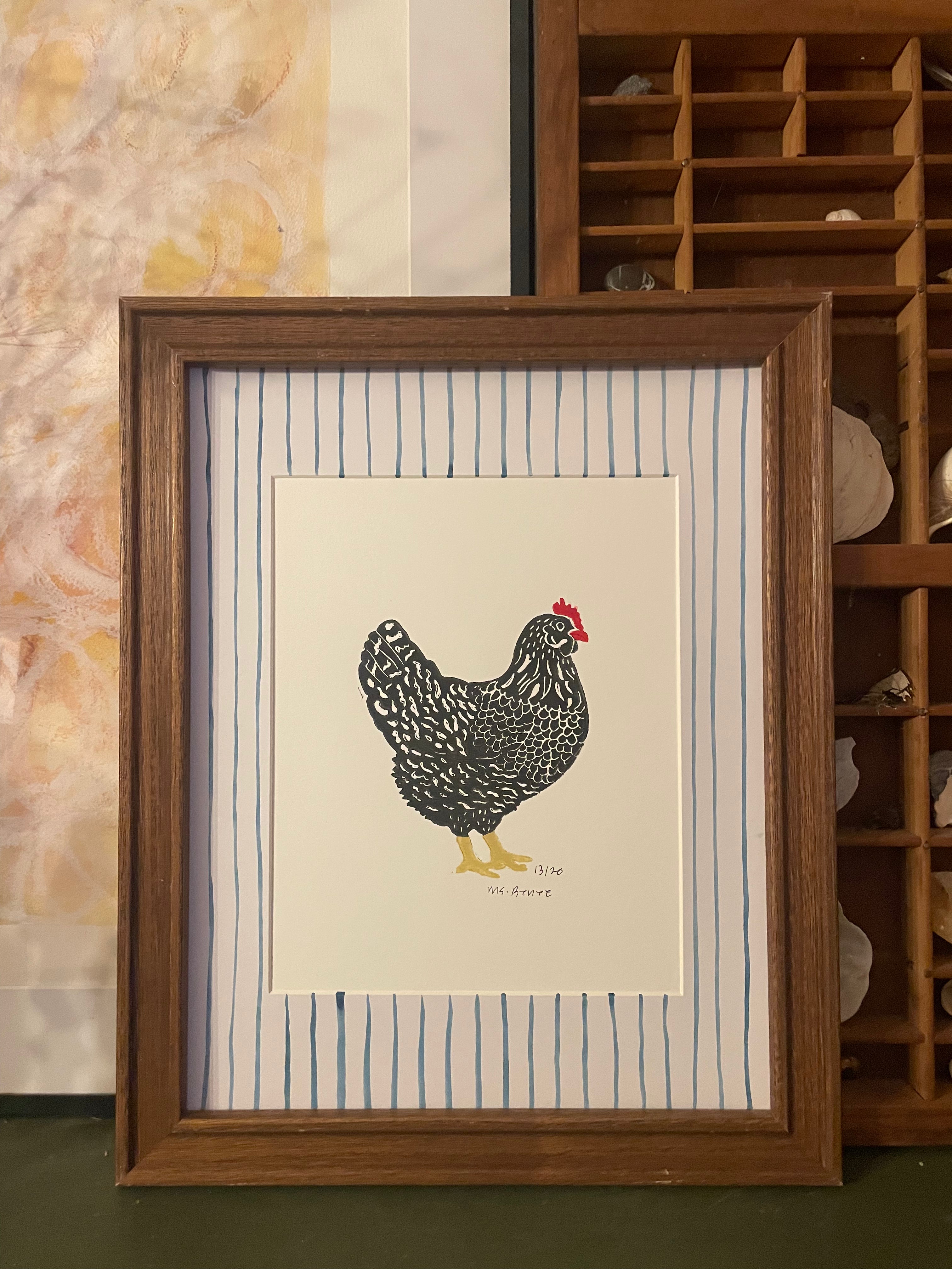 Ms Renee Linocut Chicken Print