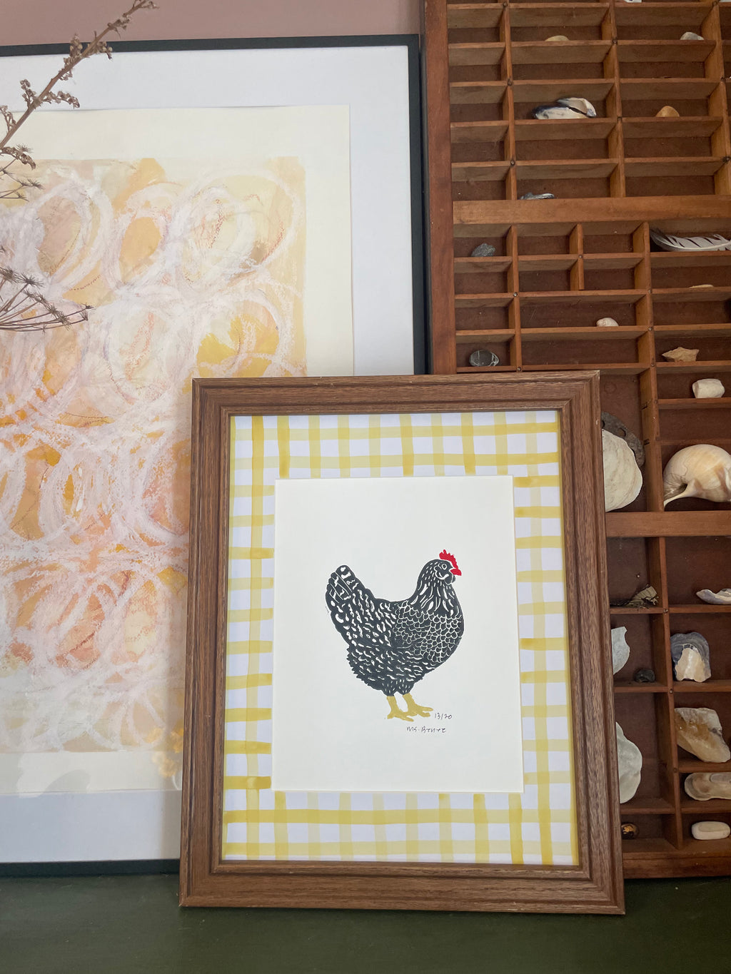 Ms Renee Linocut Chicken Print
