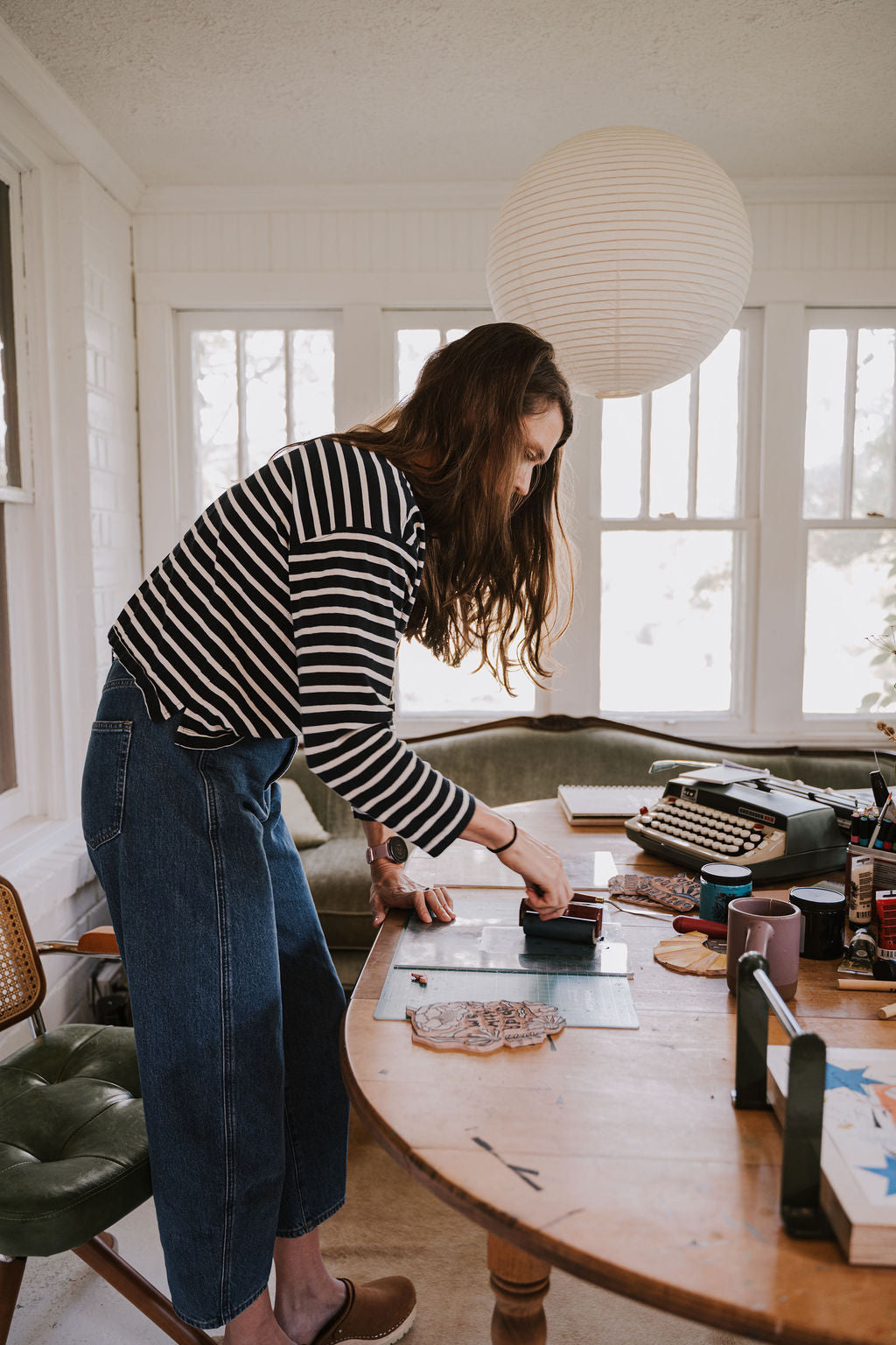 Woman working in art studio