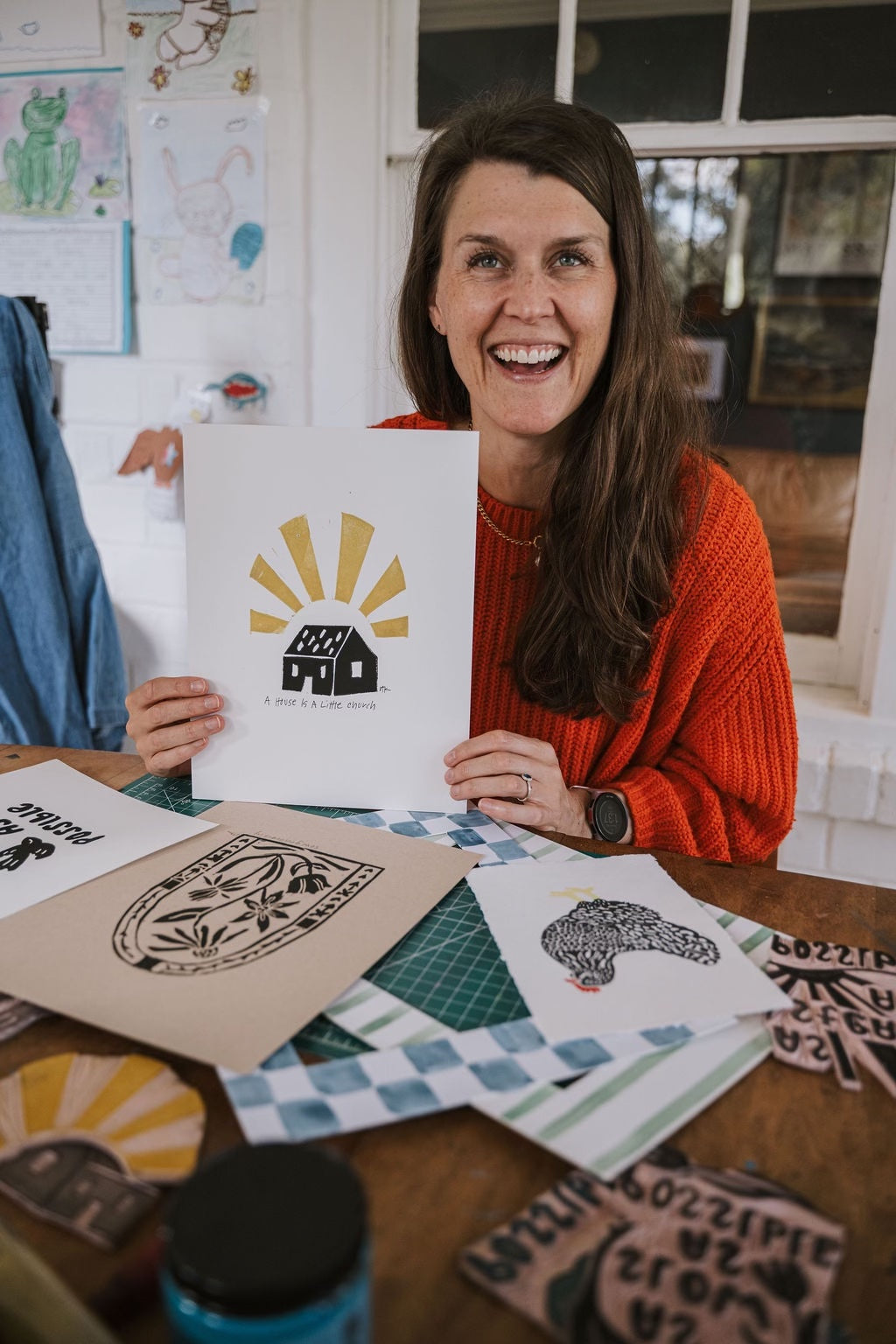 A House Is A Little Church Linocut Block Print