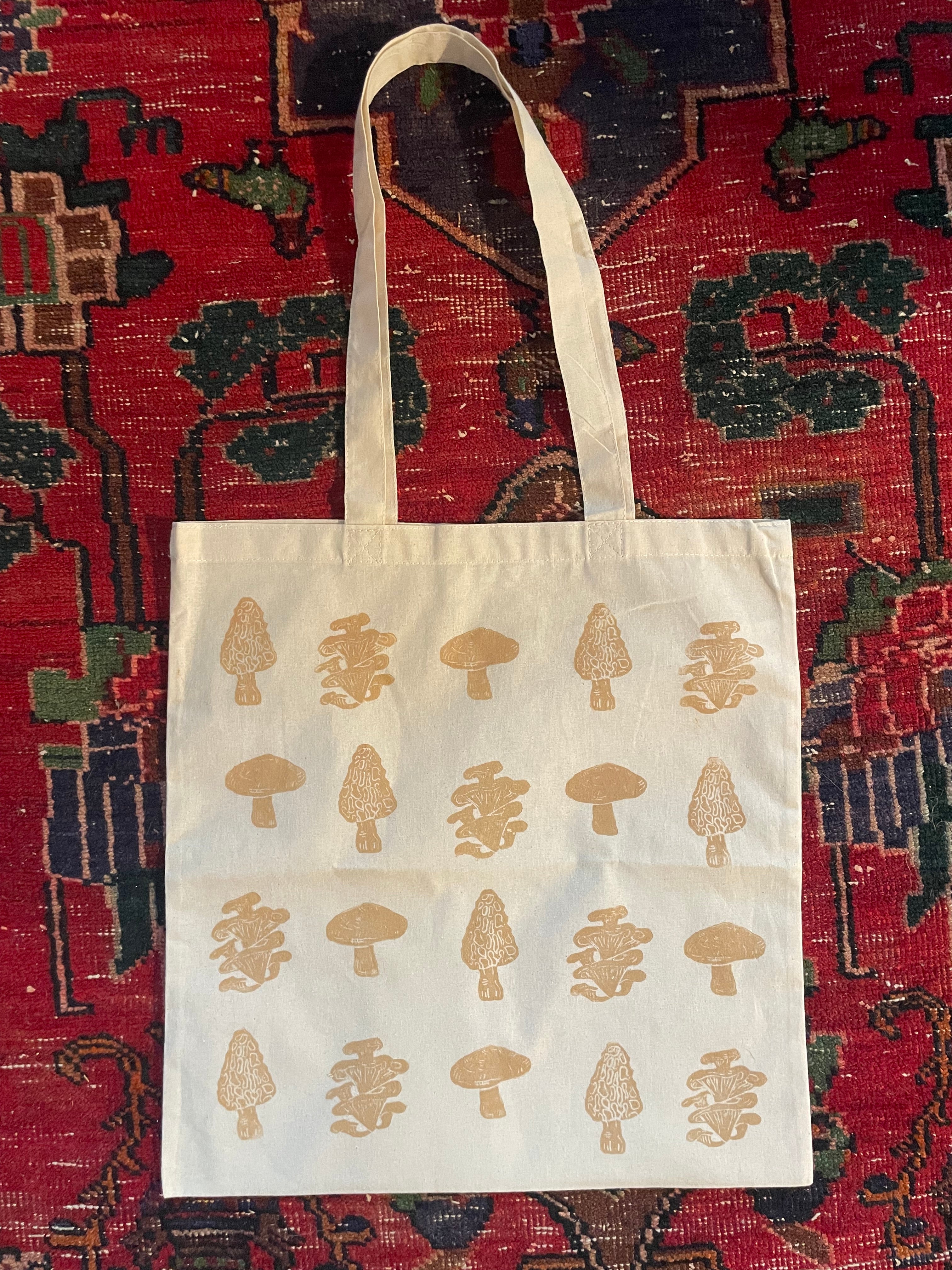 Light brown mushroom print tote