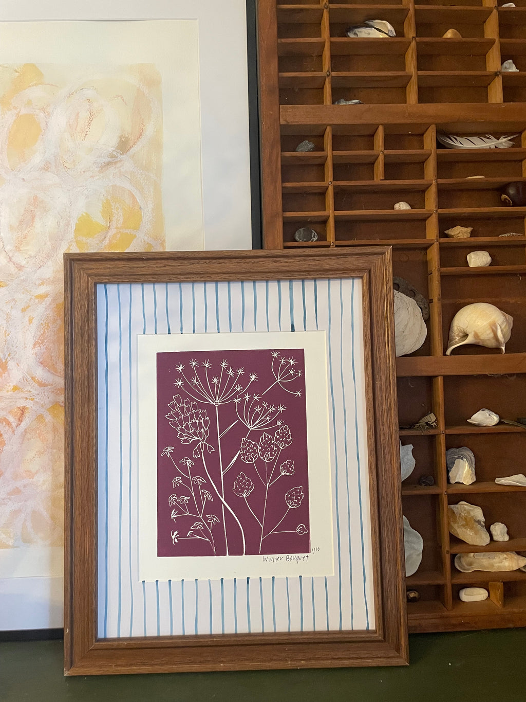 dried flower print in plum color