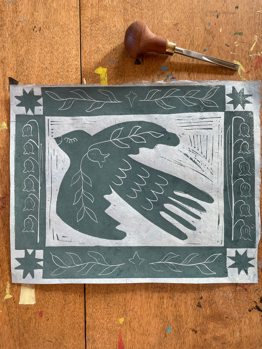 sparrow bird print on blue paper