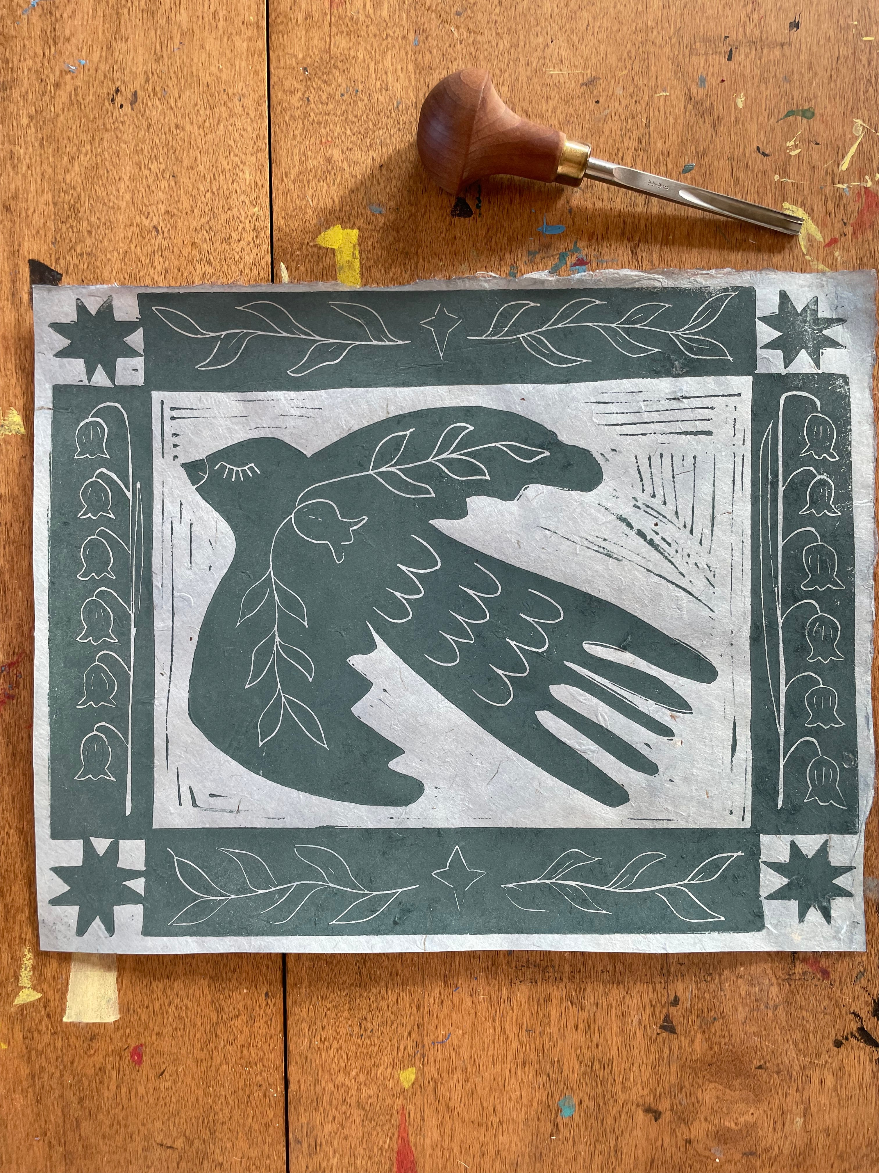 sparrow bird print on blue paper