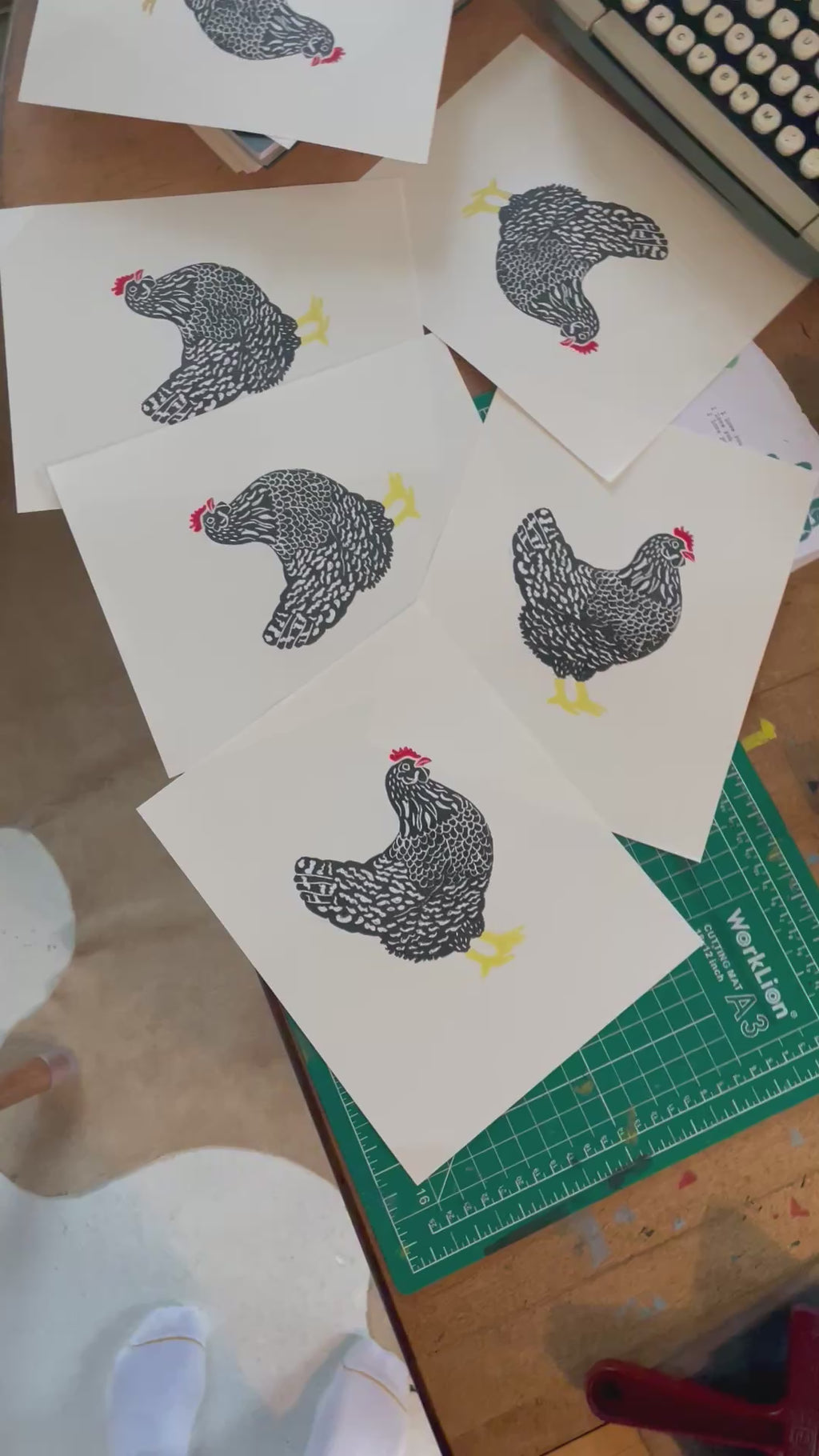 Ms Renee Linocut Chicken Print